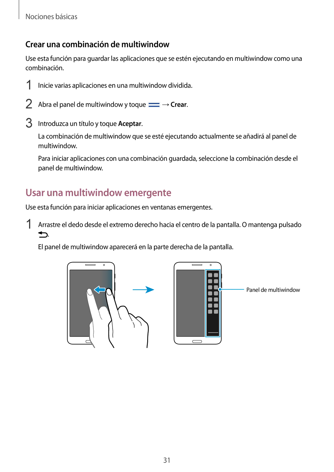 Samsung SM-T325NZKAPHE, SM-T325NZWAPHE manual Usar una multiwindow emergente, Crear una combinación de multiwindow 