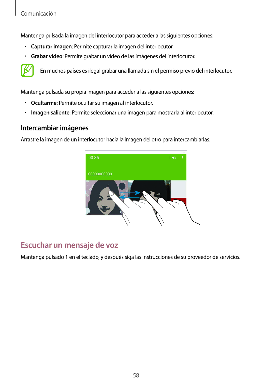 Samsung SM-T325NZWAPHE, SM-T325NZKAPHE manual Escuchar un mensaje de voz, Intercambiar imágenes 