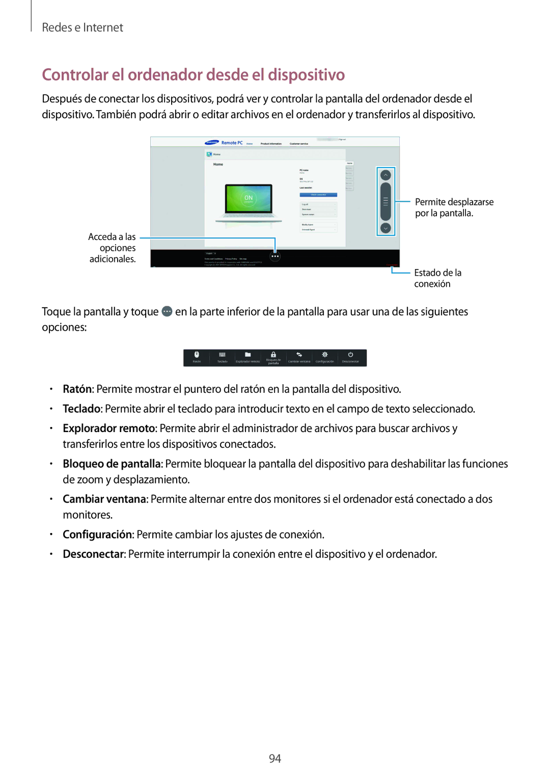 Samsung SM-T325NZWAPHE, SM-T325NZKAPHE manual Controlar el ordenador desde el dispositivo 