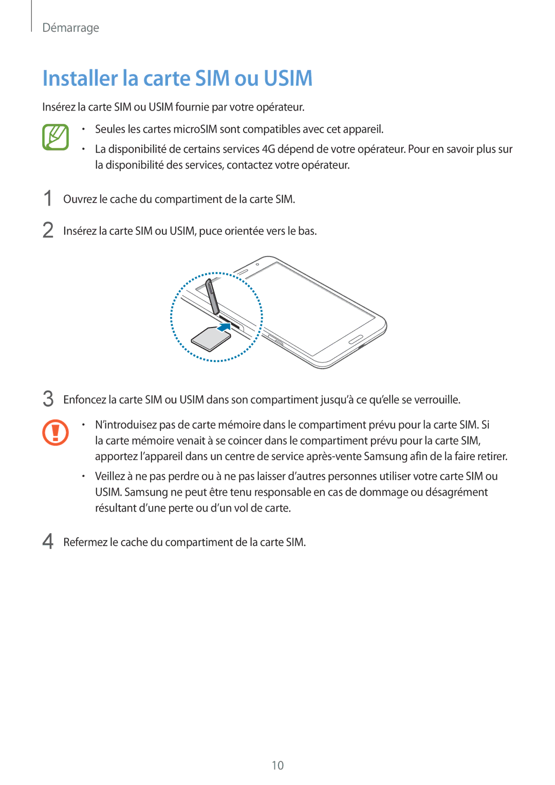 Samsung SM-T325NZWAXEF manual Installer la carte SIM ou Usim 