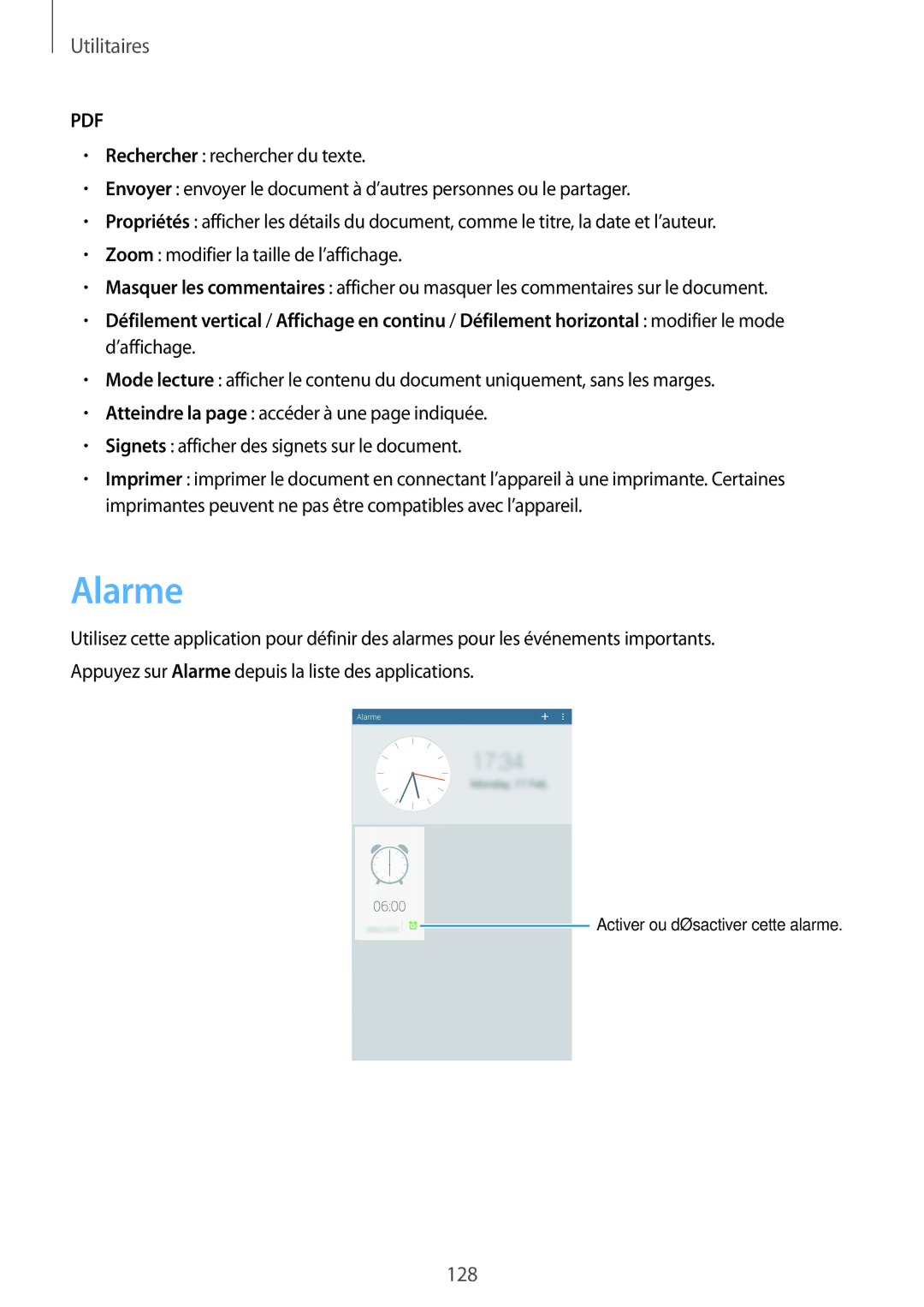 Samsung SM-T325NZWAXEF manual Alarme 