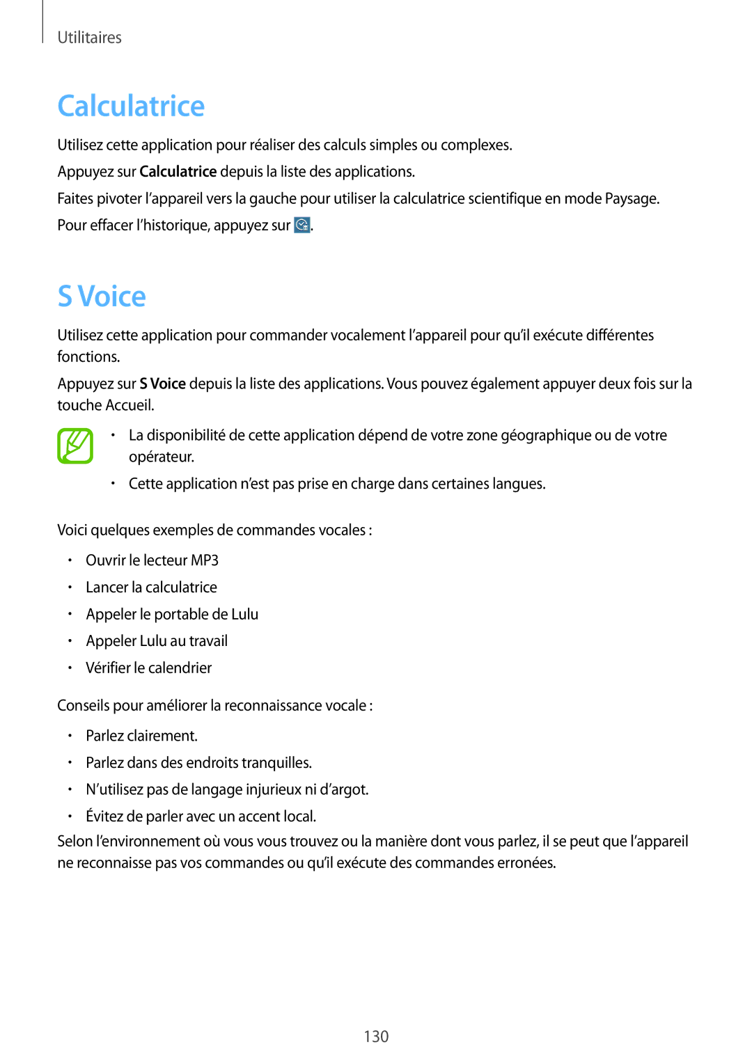 Samsung SM-T325NZWAXEF manual Calculatrice, Voice 