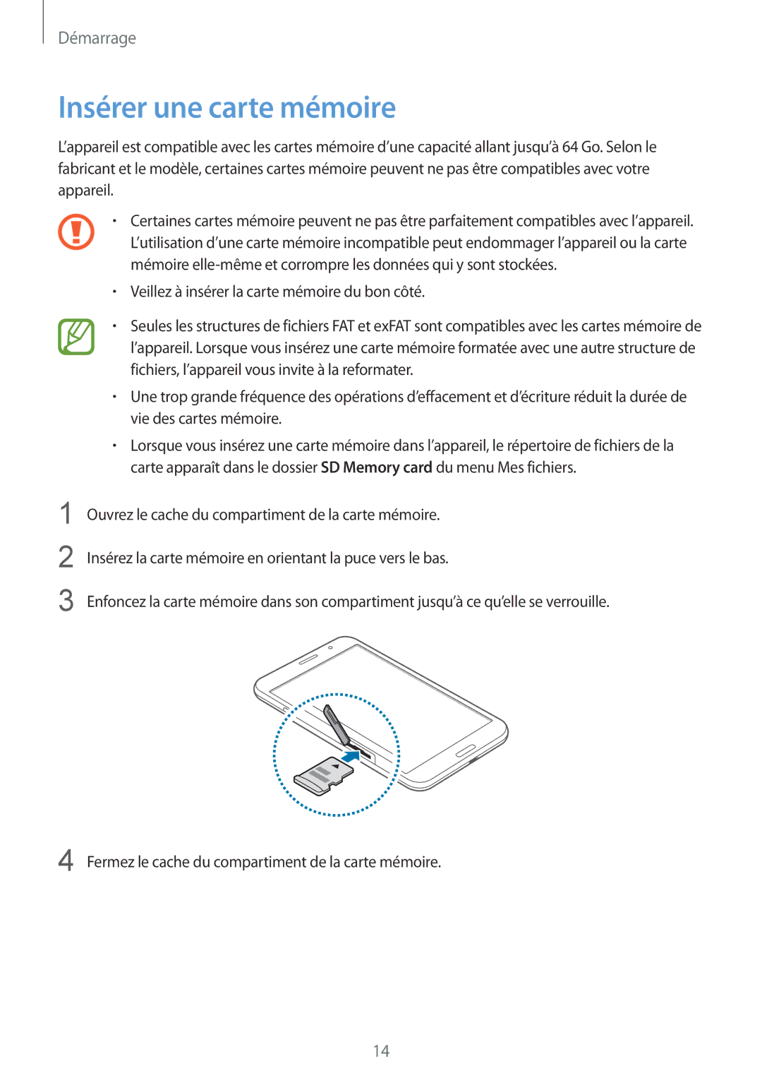 Samsung SM-T325NZWAXEF manual Insérer une carte mémoire 