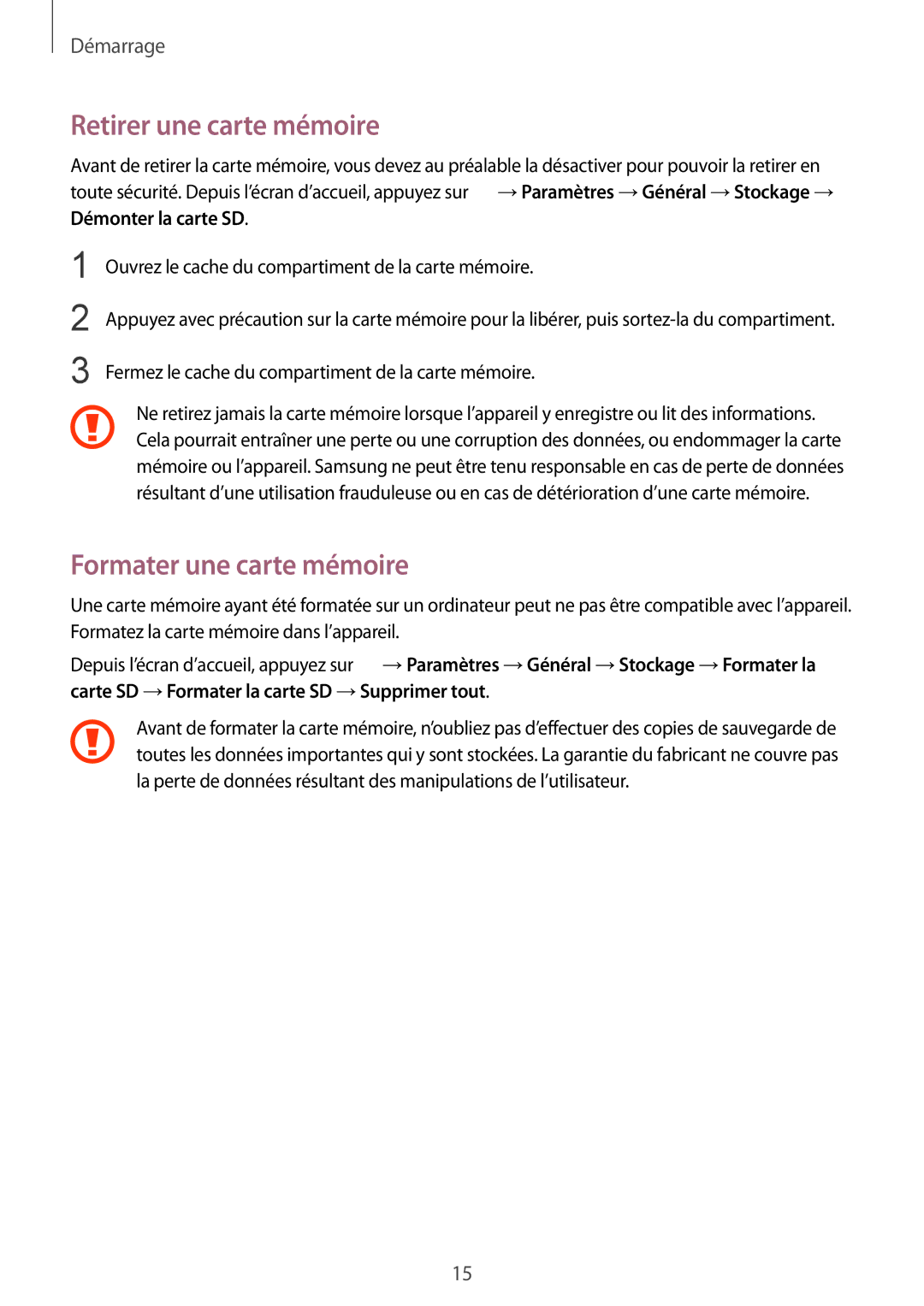 Samsung SM-T325NZWAXEF manual Retirer une carte mémoire, Formater une carte mémoire 