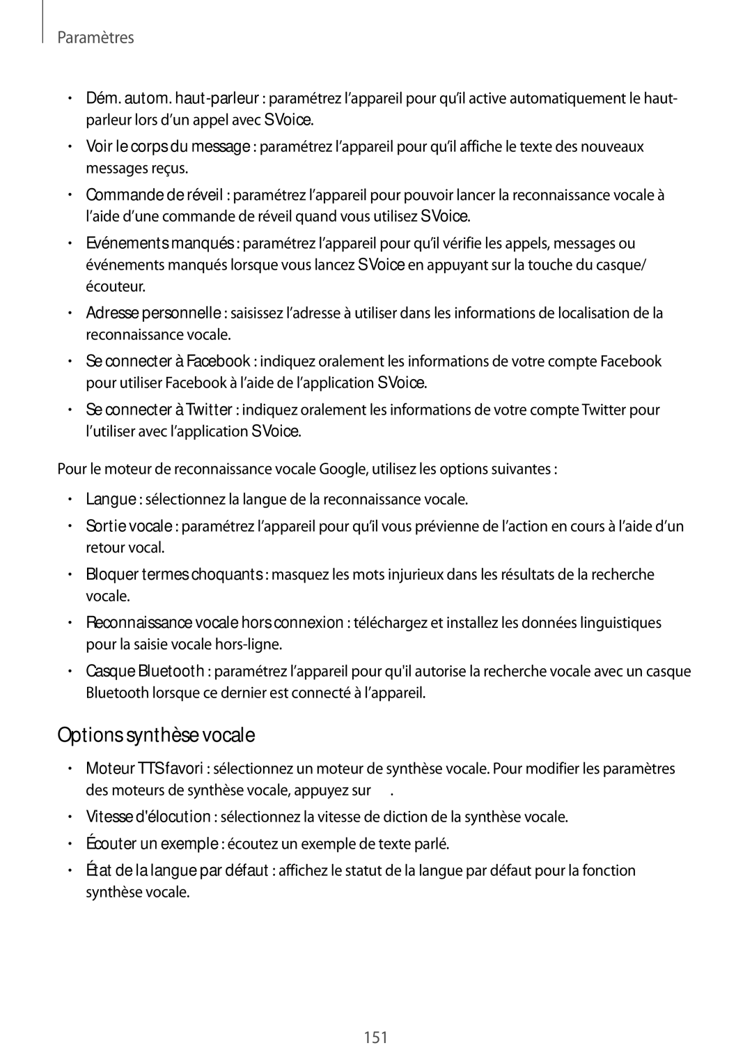 Samsung SM-T325NZWAXEF manual Options synthèse vocale 