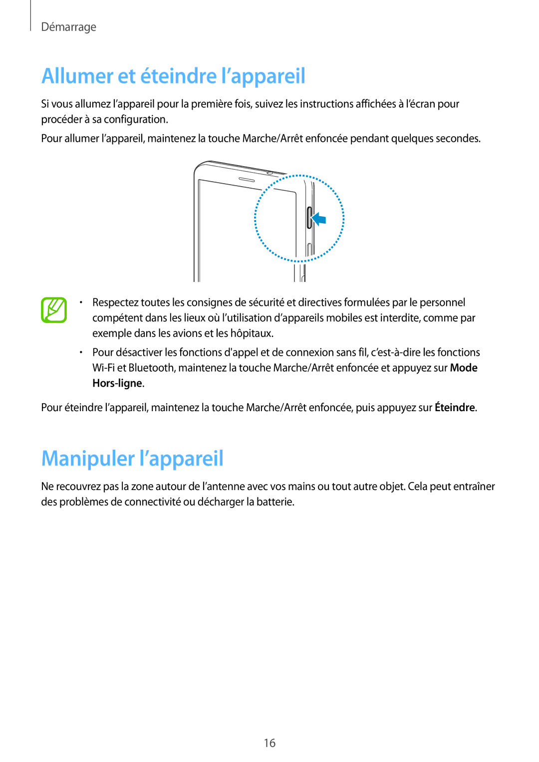 Samsung SM-T325NZWAXEF manual Allumer et éteindre l’appareil, Manipuler l’appareil 