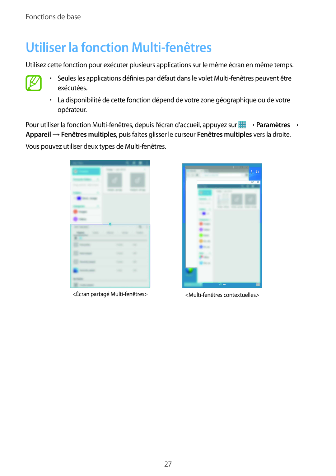 Samsung SM-T325NZWAXEF manual Utiliser la fonction Multi-fenêtres 