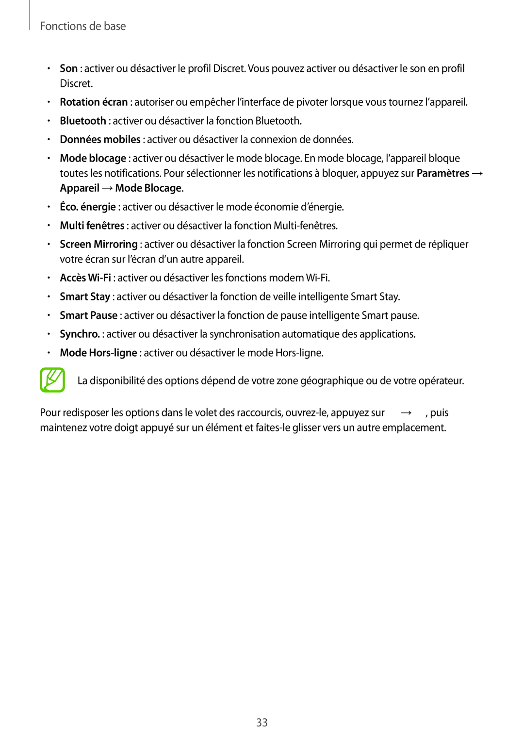 Samsung SM-T325NZWAXEF manual Fonctions de base 