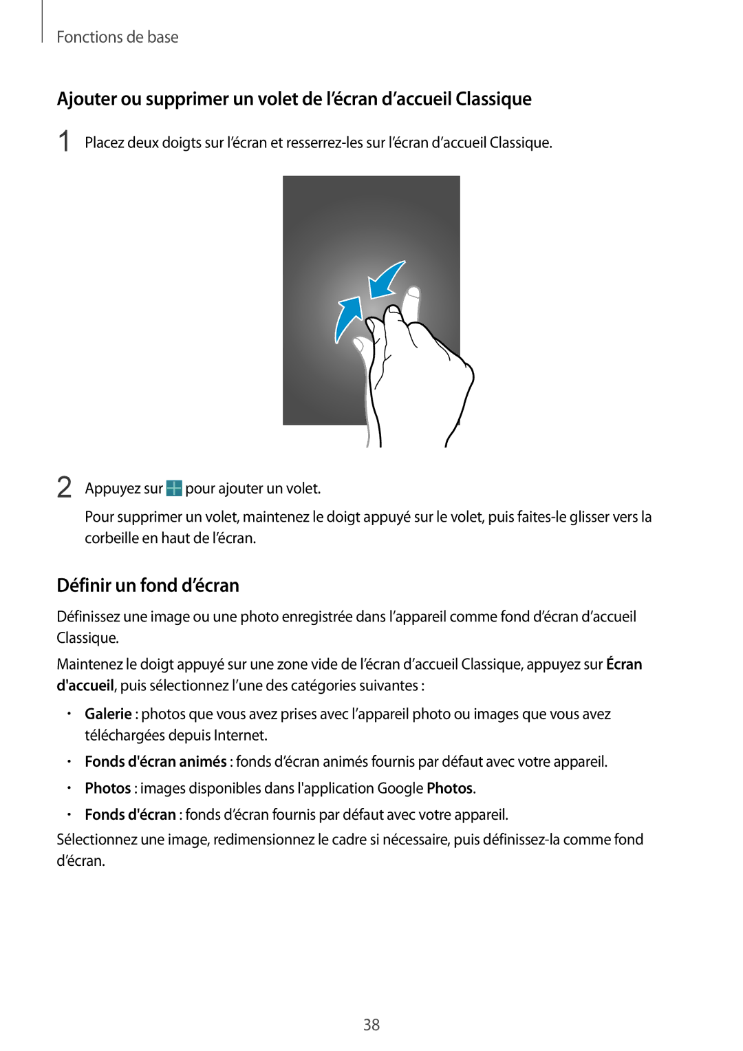 Samsung SM-T325NZWAXEF manual Ajouter ou supprimer un volet de l’écran d’accueil Classique, Définir un fond d’écran 