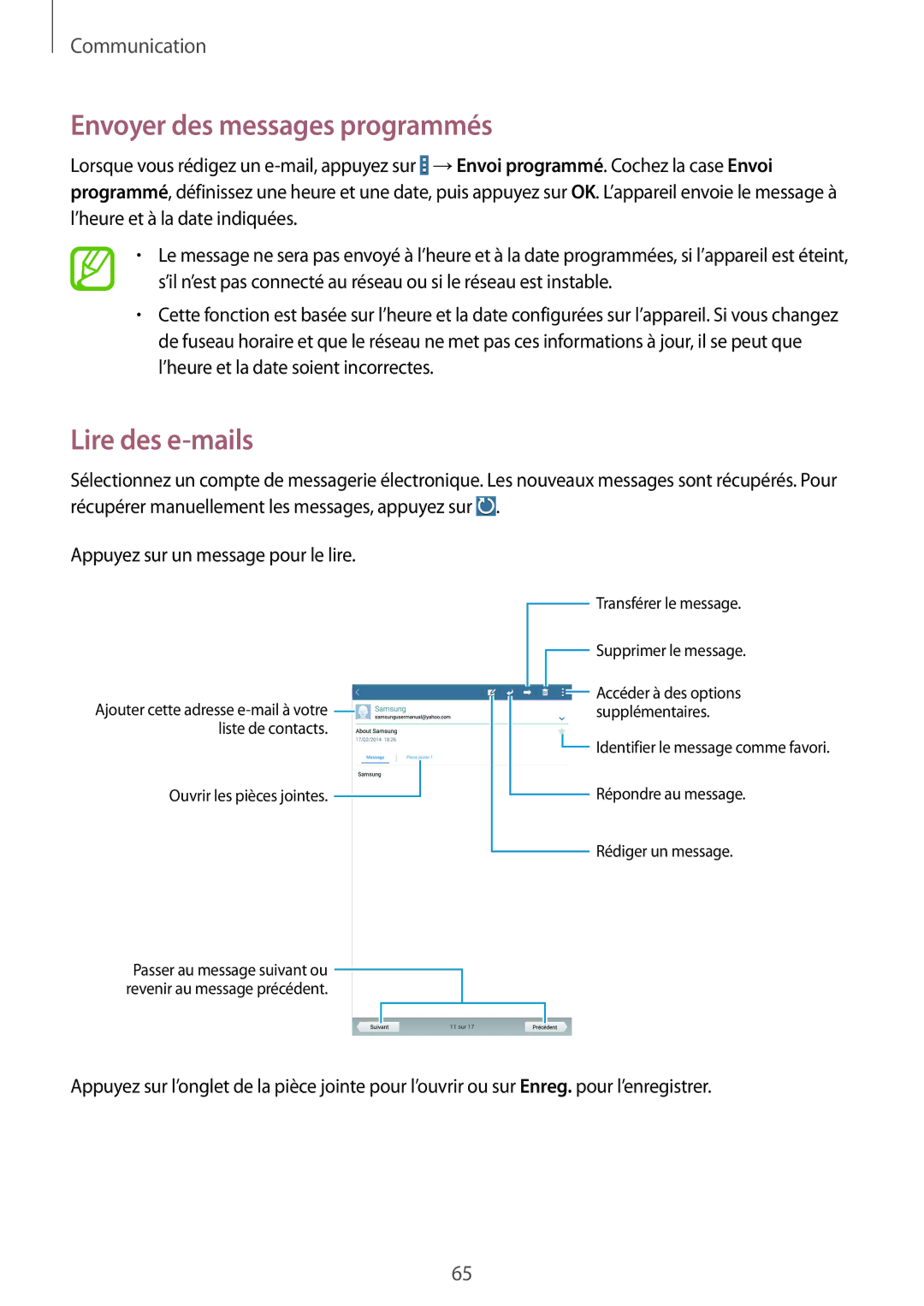 Samsung SM-T325NZWAXEF manual Lire des e-mails 