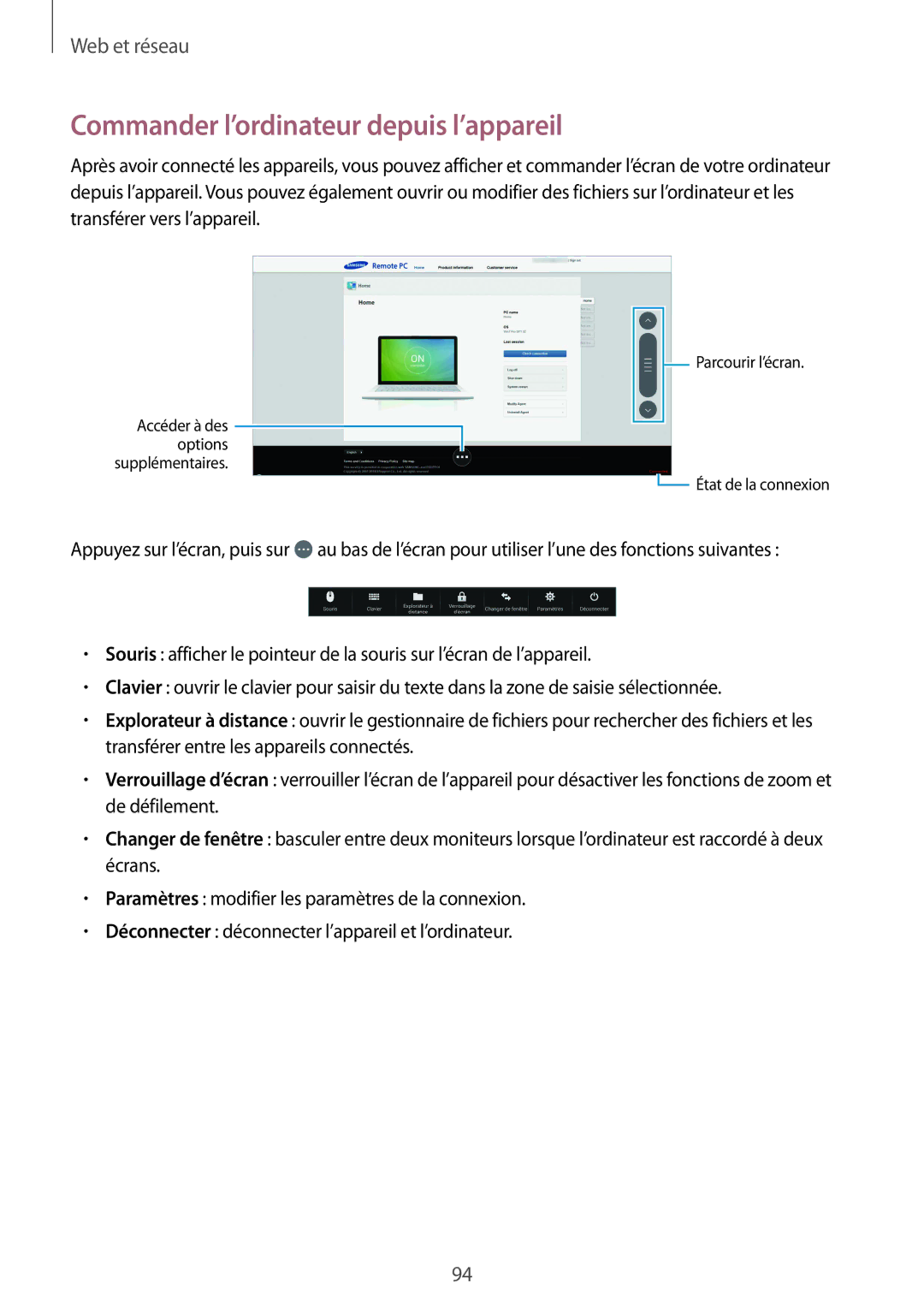 Samsung SM-T325NZWAXEF manual Commander l’ordinateur depuis l’appareil 