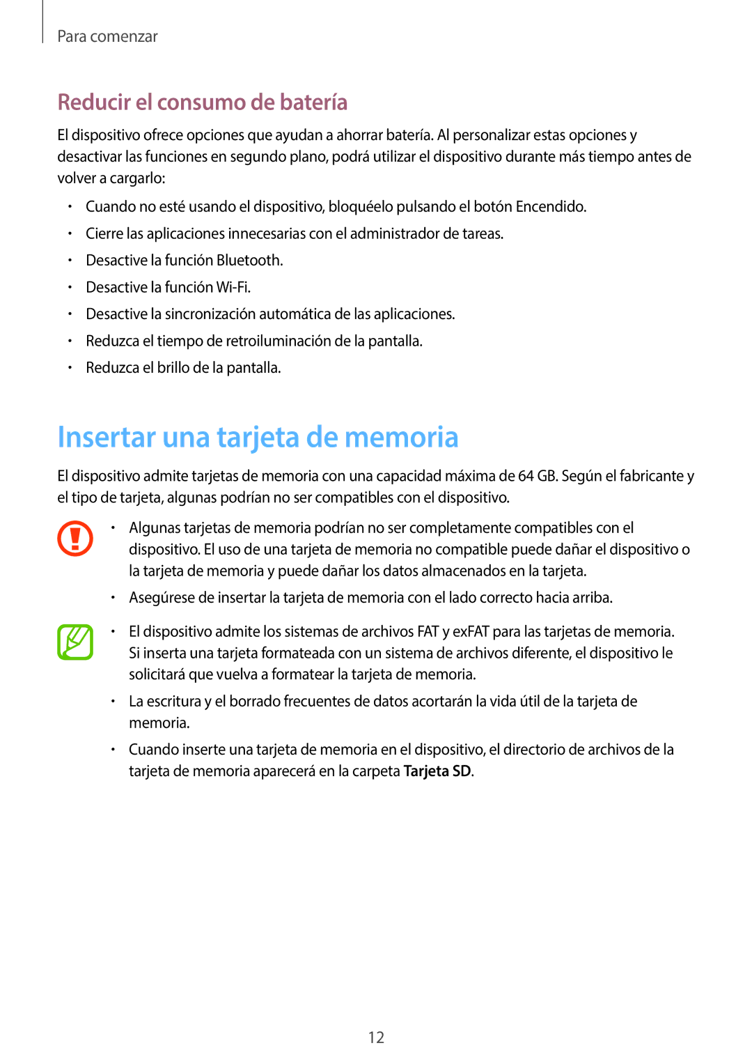 Samsung SM-T330NYKAPHE, SM-T330NZWAPHE manual Insertar una tarjeta de memoria, Reducir el consumo de batería 