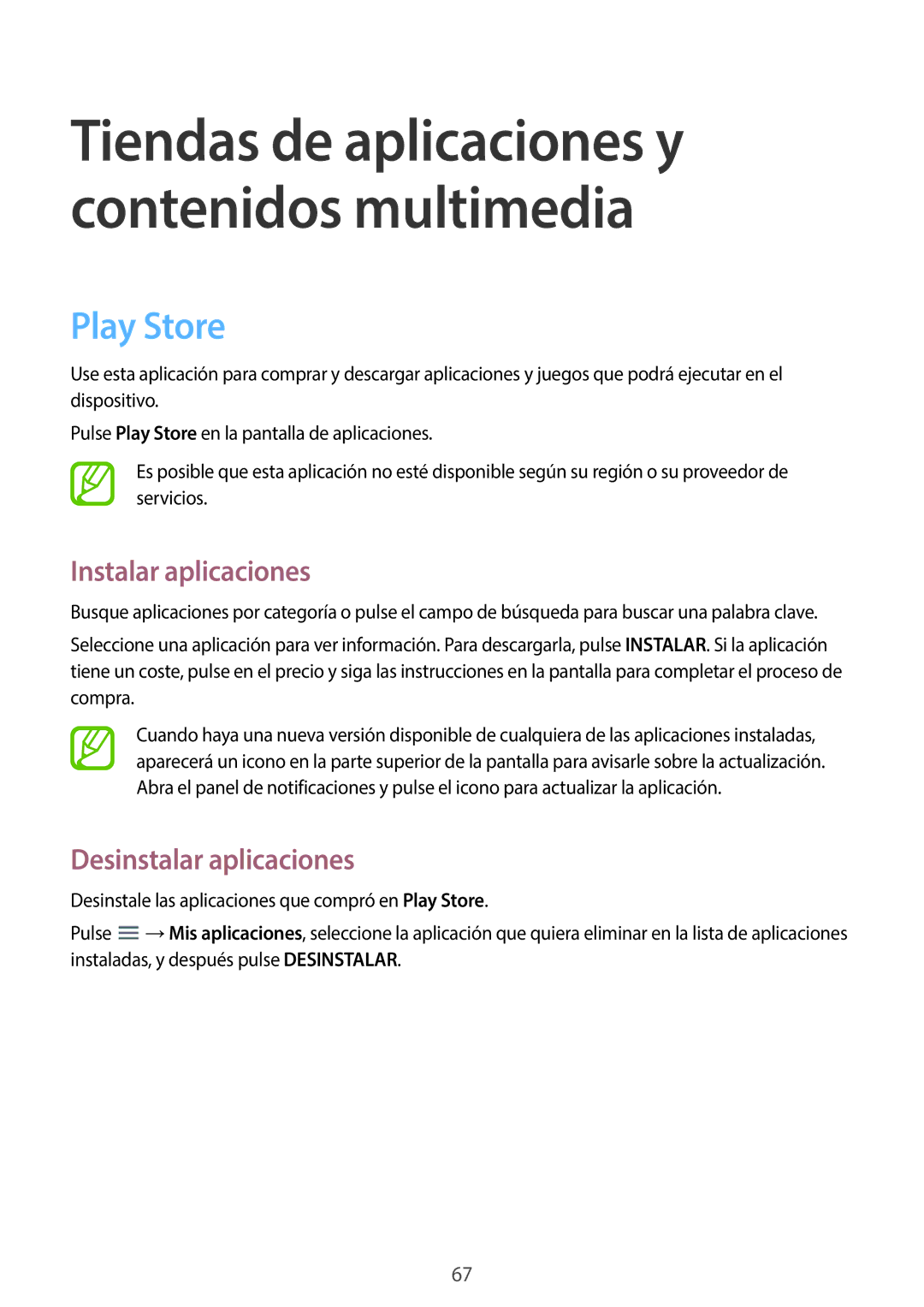 Samsung SM-T330NZWAPHE, SM-T330NYKAPHE manual Tiendas de aplicaciones y contenidos multimedia, Play Store 