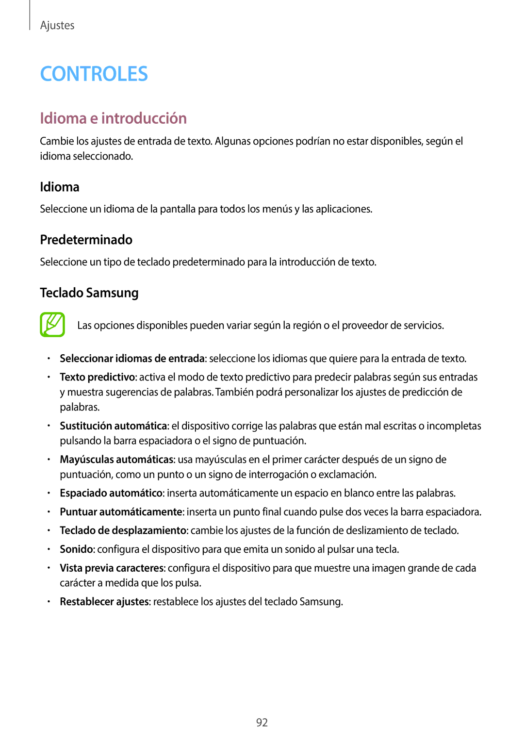 Samsung SM-T330NYKAPHE, SM-T330NZWAPHE manual Idioma e introducción, Predeterminado, Teclado Samsung 