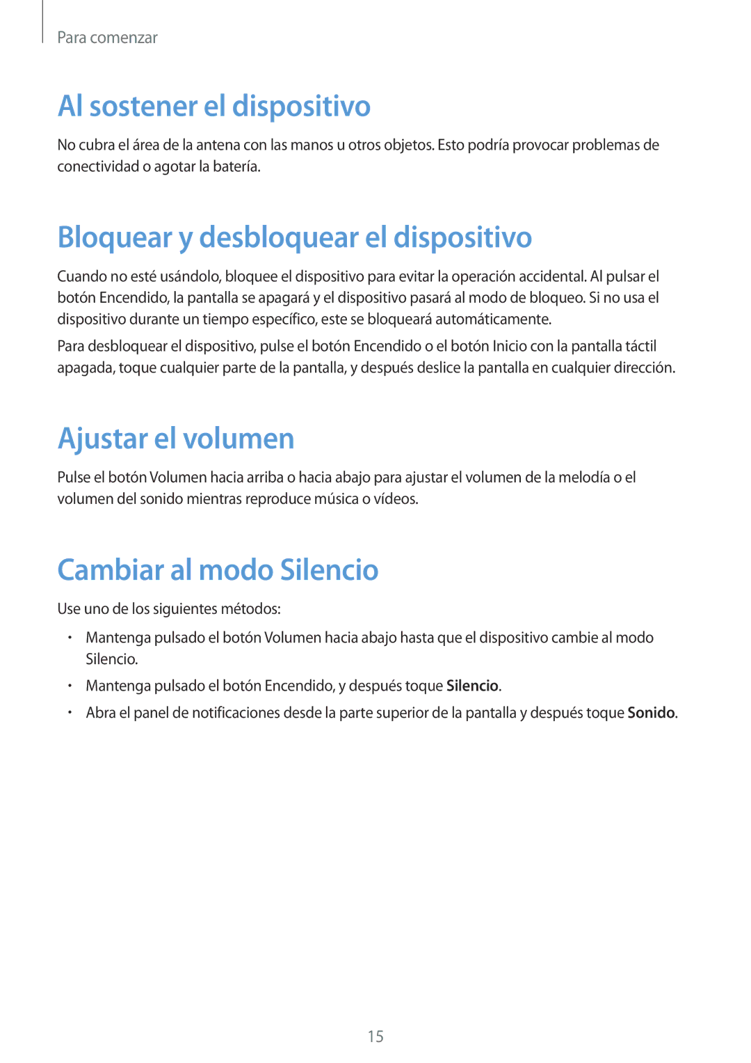 Samsung SM-T330NZWAPHE manual Al sostener el dispositivo, Bloquear y desbloquear el dispositivo, Ajustar el volumen 