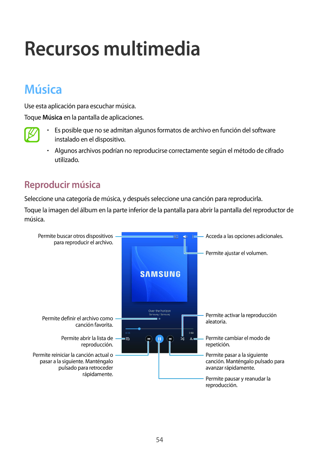 Samsung SM-T330NYKAPHE, SM-T330NZWAPHE manual Recursos multimedia, Música, Reproducir música 