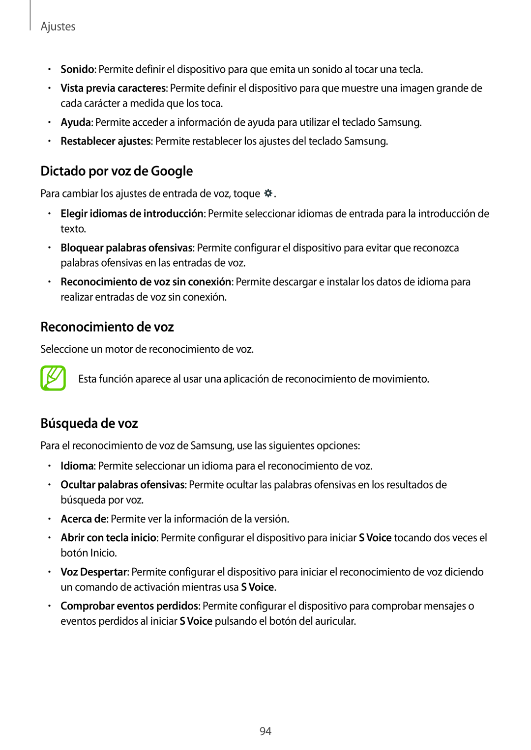 Samsung SM-T330NYKAPHE, SM-T330NZWAPHE manual Dictado por voz de Google, Reconocimiento de voz, Búsqueda de voz 