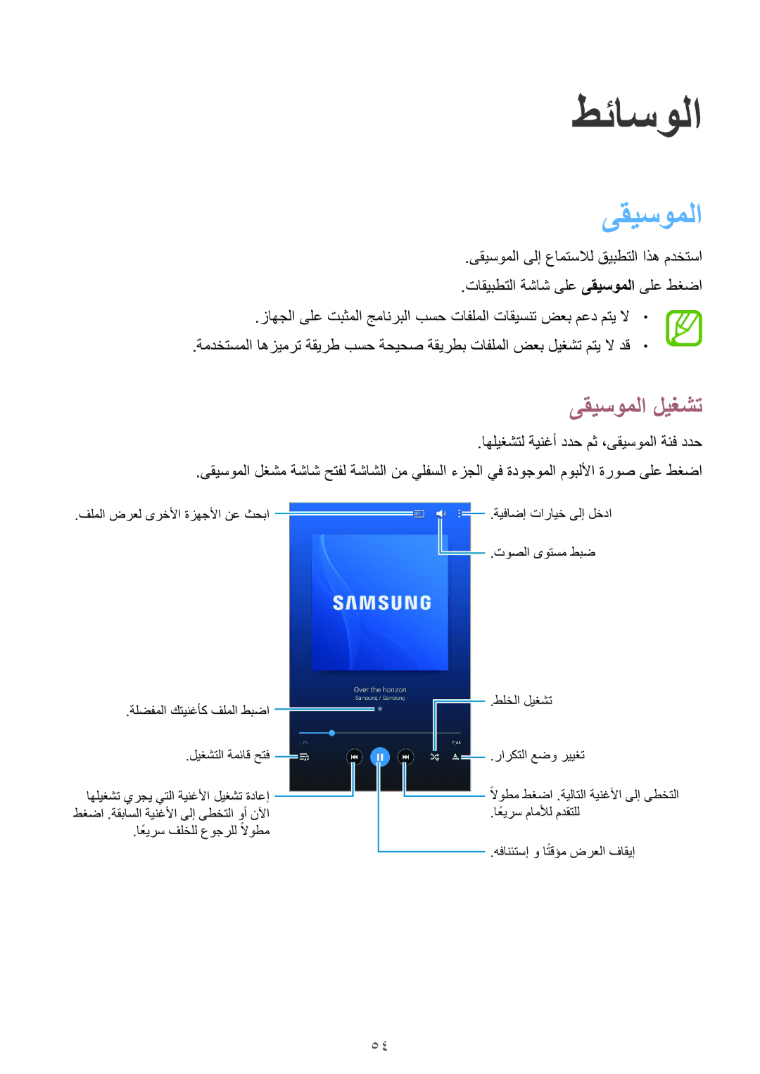 Samsung SM-T330NZWAKSA manual طئاسولا, ىقيسوملا ليغشت 