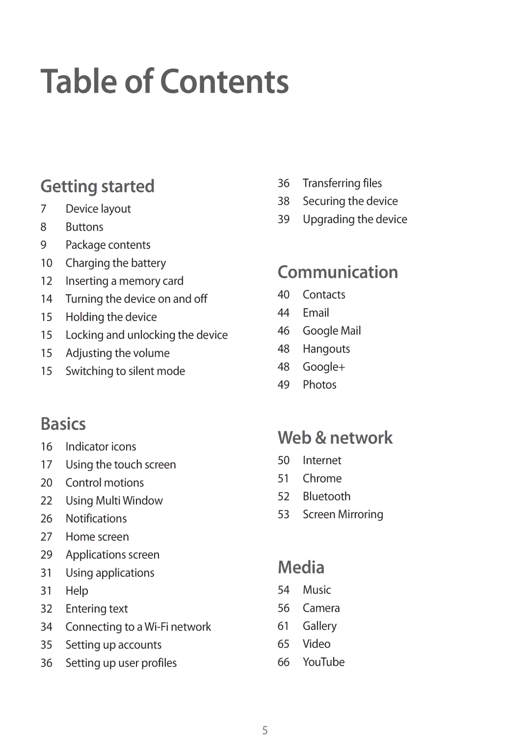 Samsung SM-T330NZWAKSA manual Table of Contents 