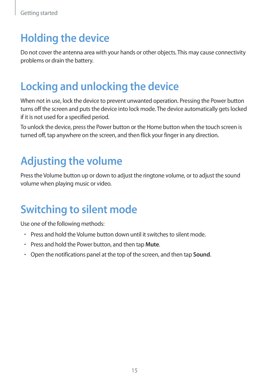 Samsung SM-T330NZWAPHE, SM-T330NZWATPH manual Holding the device, Locking and unlocking the device, Adjusting the volume 