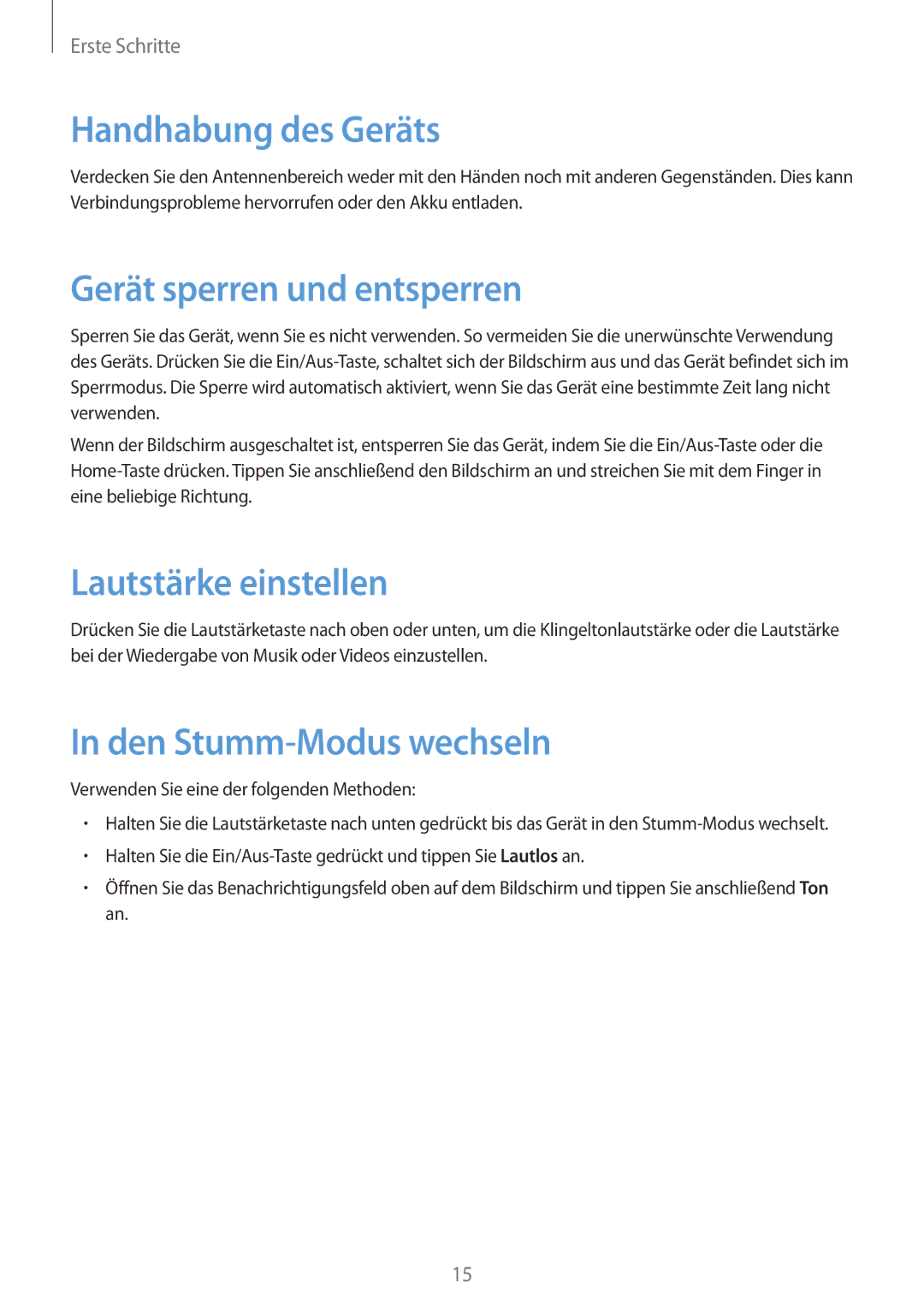 Samsung SM-T330NZWATPH, SM-T330NYKADBT manual Handhabung des Geräts, Gerät sperren und entsperren, Lautstärke einstellen 