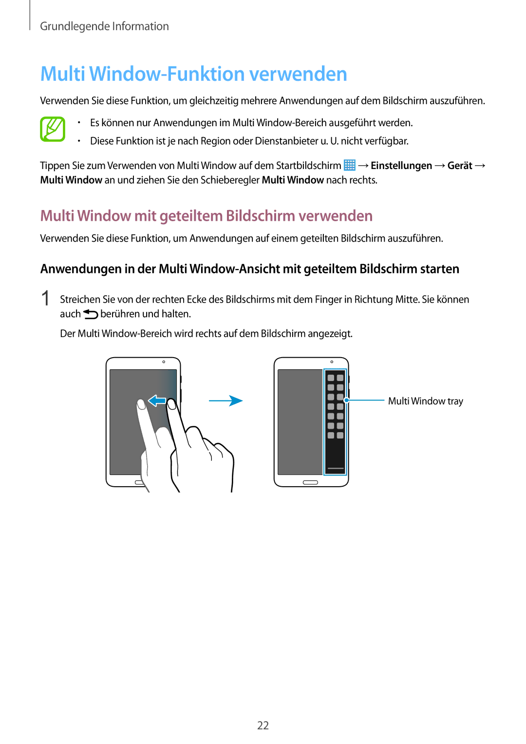 Samsung SM-T330NYKATUR, SM-T330NZWATPH Multi Window-Funktion verwenden, Multi Window mit geteiltem Bildschirm verwenden 