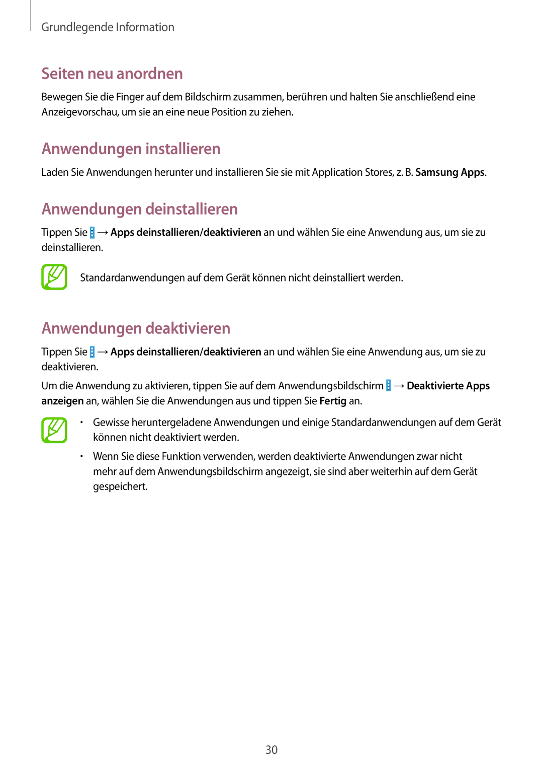 Samsung SM-T330NZWATPH, SM-T330NYKADBT manual Anwendungen installieren, Anwendungen deinstallieren, Anwendungen deaktivieren 