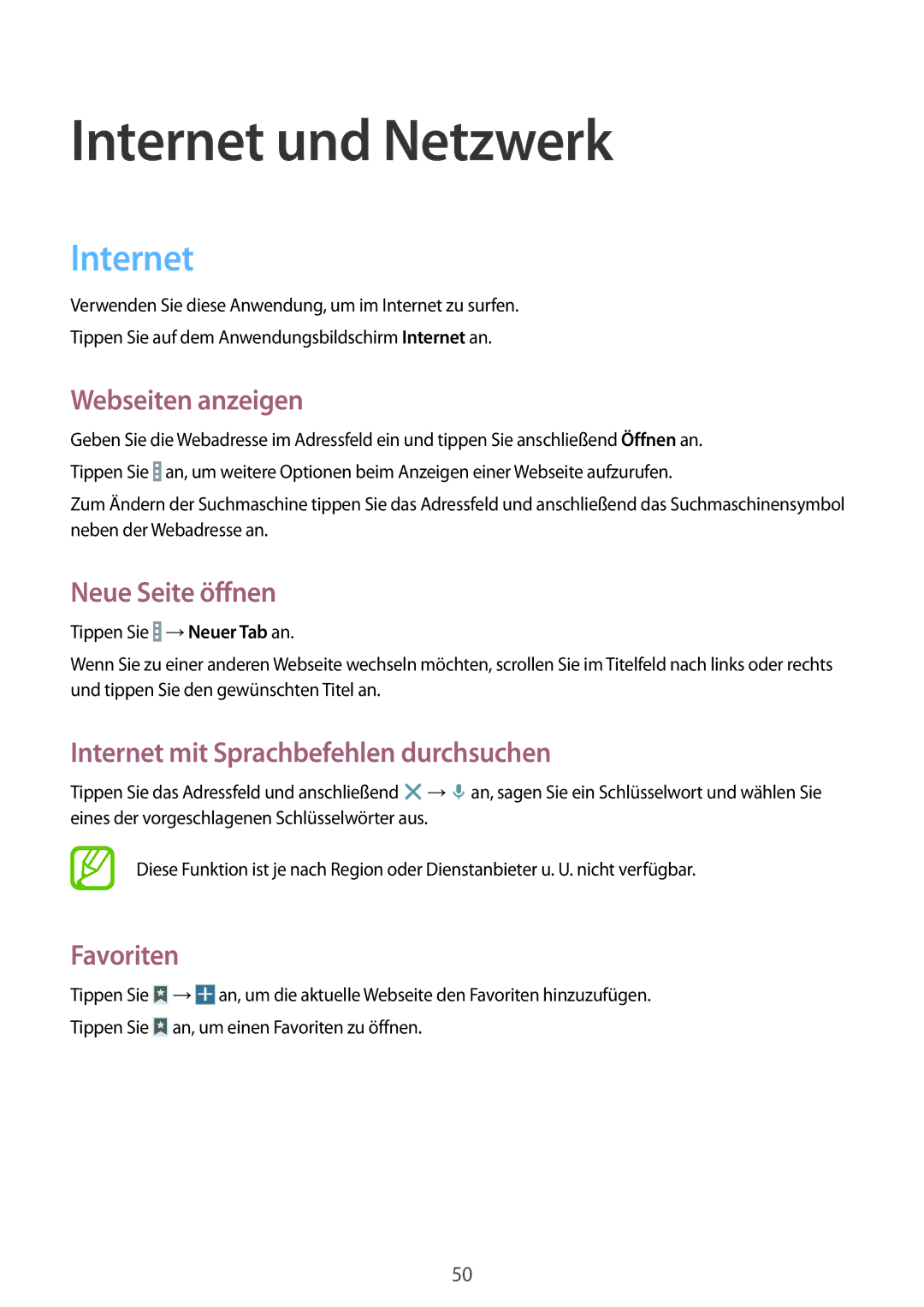 Samsung SM-T330NZWATPH, SM-T330NYKADBT, SM-T330NYKATUR, SM-T330NZWADBT, SM-T330NZWATUR manual Internet und Netzwerk 