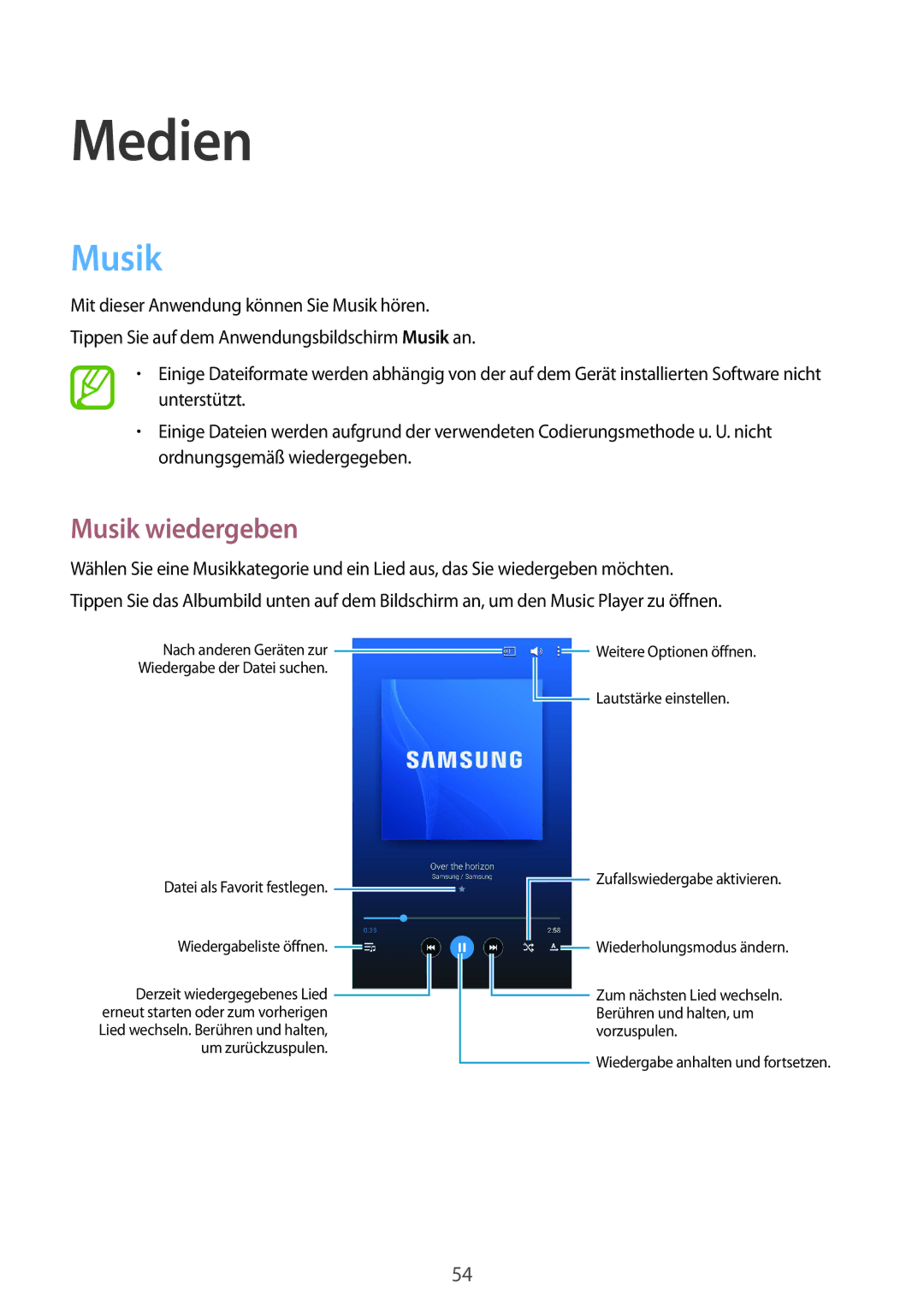 Samsung SM-T330NZWATUR, SM-T330NZWATPH, SM-T330NYKADBT, SM-T330NYKATUR, SM-T330NZWADBT manual Medien, Musik wiedergeben 