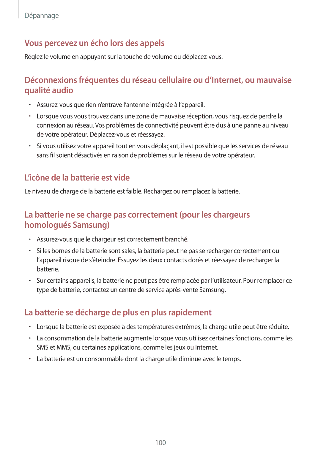 Samsung SM-T330NZWAXEF manual Vous percevez un écho lors des appels 