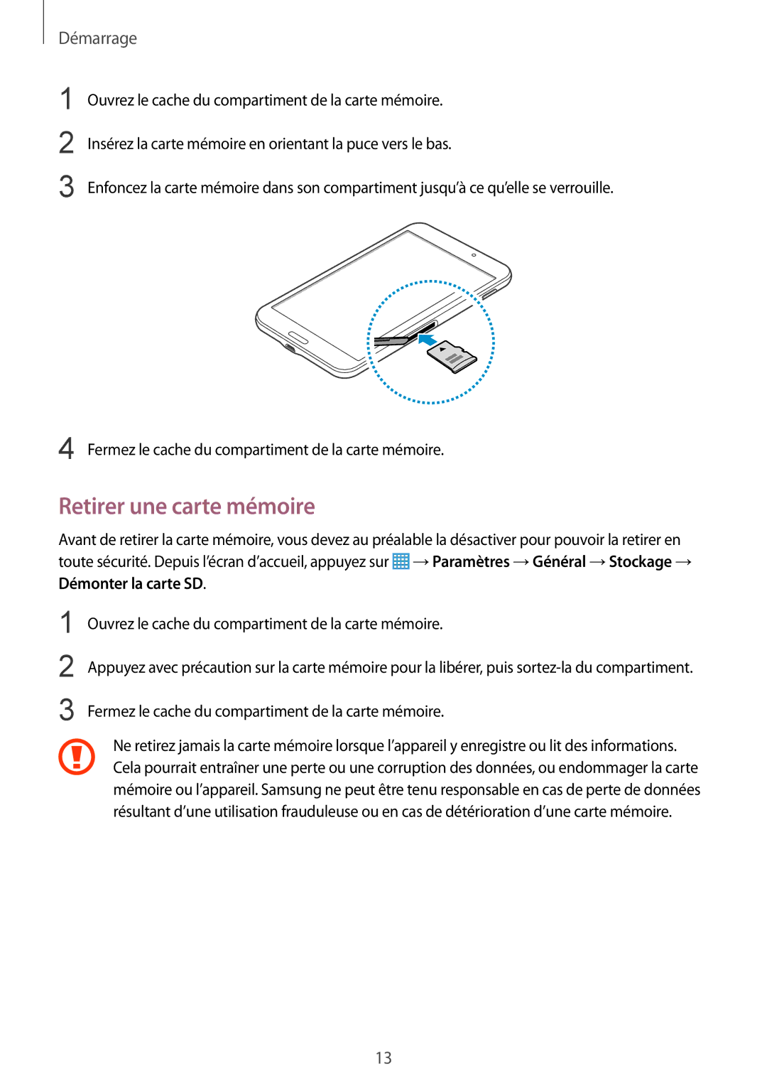 Samsung SM-T330NZWAXEF manual Retirer une carte mémoire 