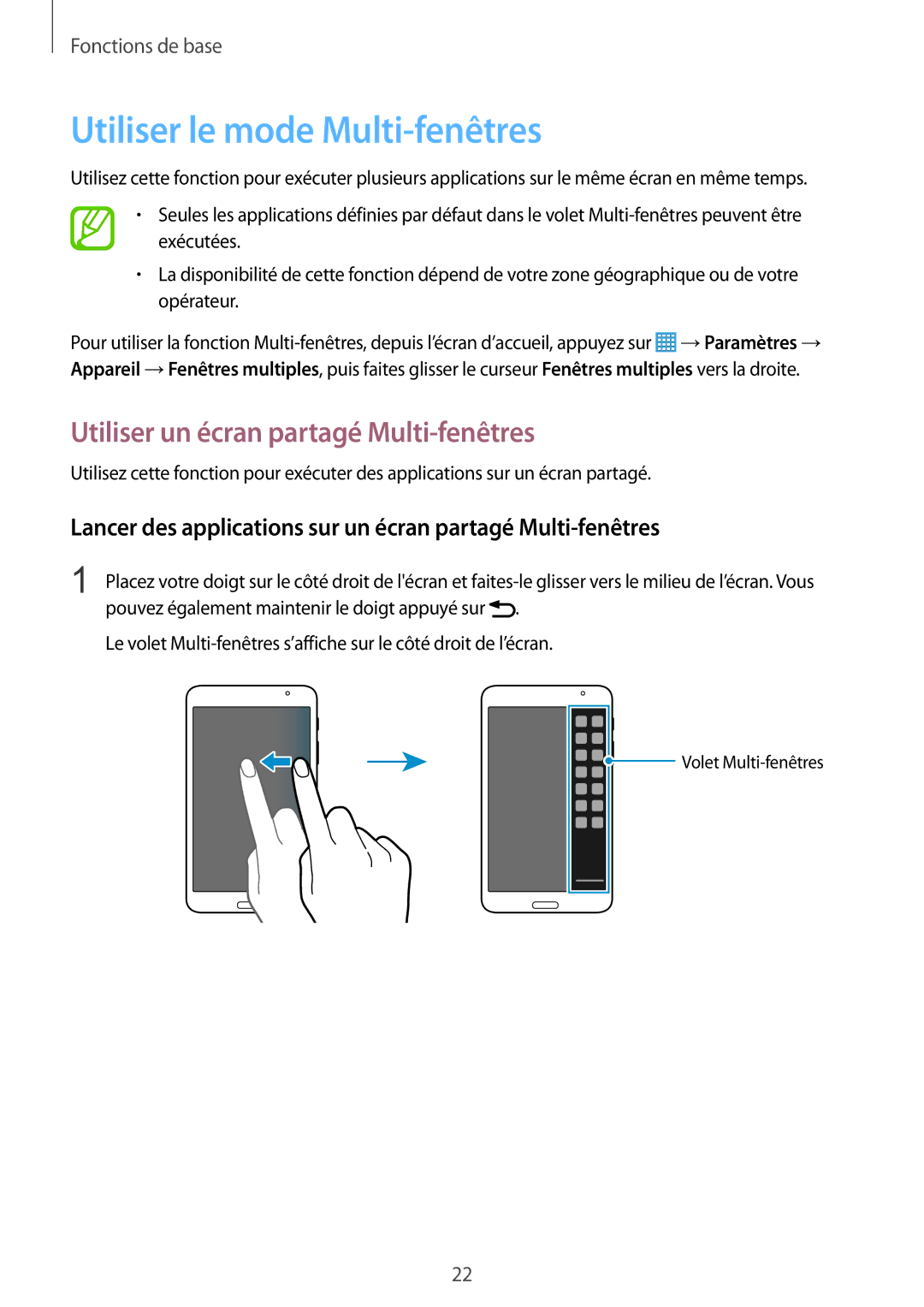 Samsung SM-T330NZWAXEF manual Utiliser le mode Multi-fenêtres, Utiliser un écran partagé Multi-fenêtres 