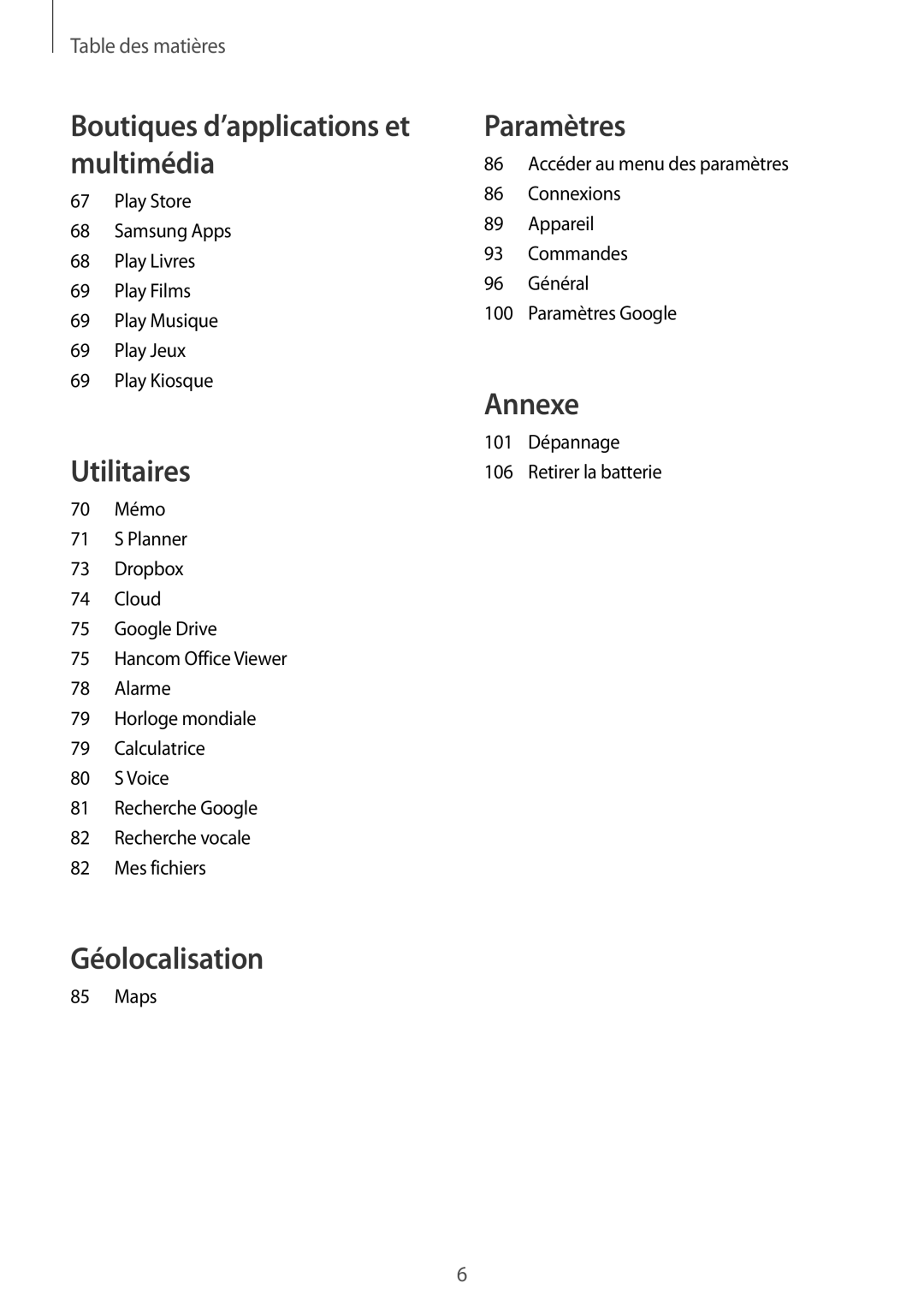 Samsung SM-T330NZWAXEF manual Géolocalisation 