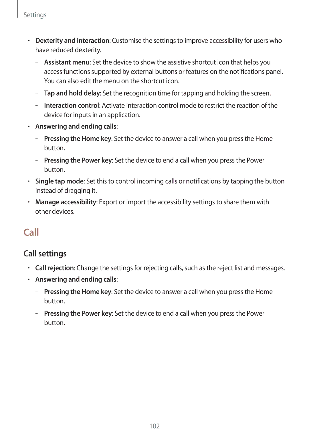 Samsung SM-T331NZWAXXV, SM-T331NYKAKSA, SM-T331NYKAXXV, SM-T331NYKASER manual Call settings, Answering and ending calls 