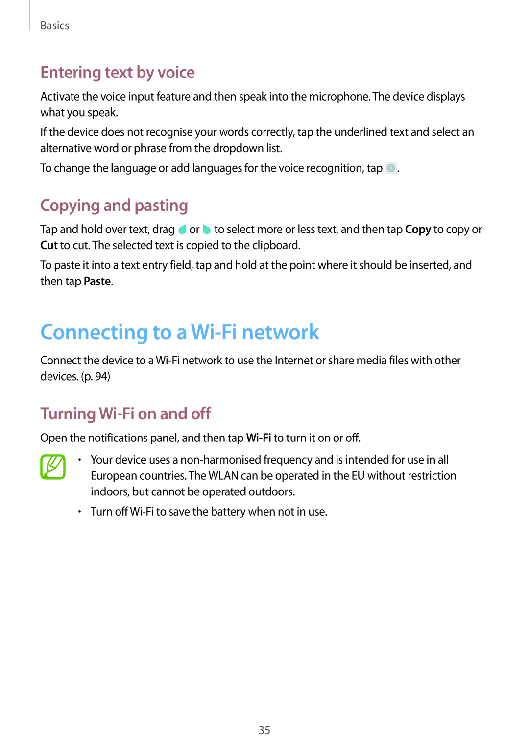 Samsung SM-T331NYKAKSA, SM-T331NYKAXXV manual Connecting to a Wi-Fi network, Entering text by voice, Copying and pasting 