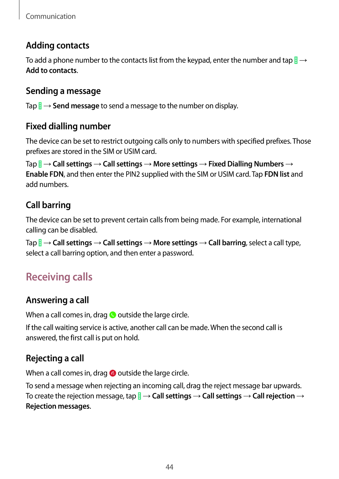 Samsung SM-T331NZWASER, SM-T331NYKAKSA, SM-T331NYKAXXV, SM-T331NZWAXXV, SM-T331NYKASER manual Receiving calls 