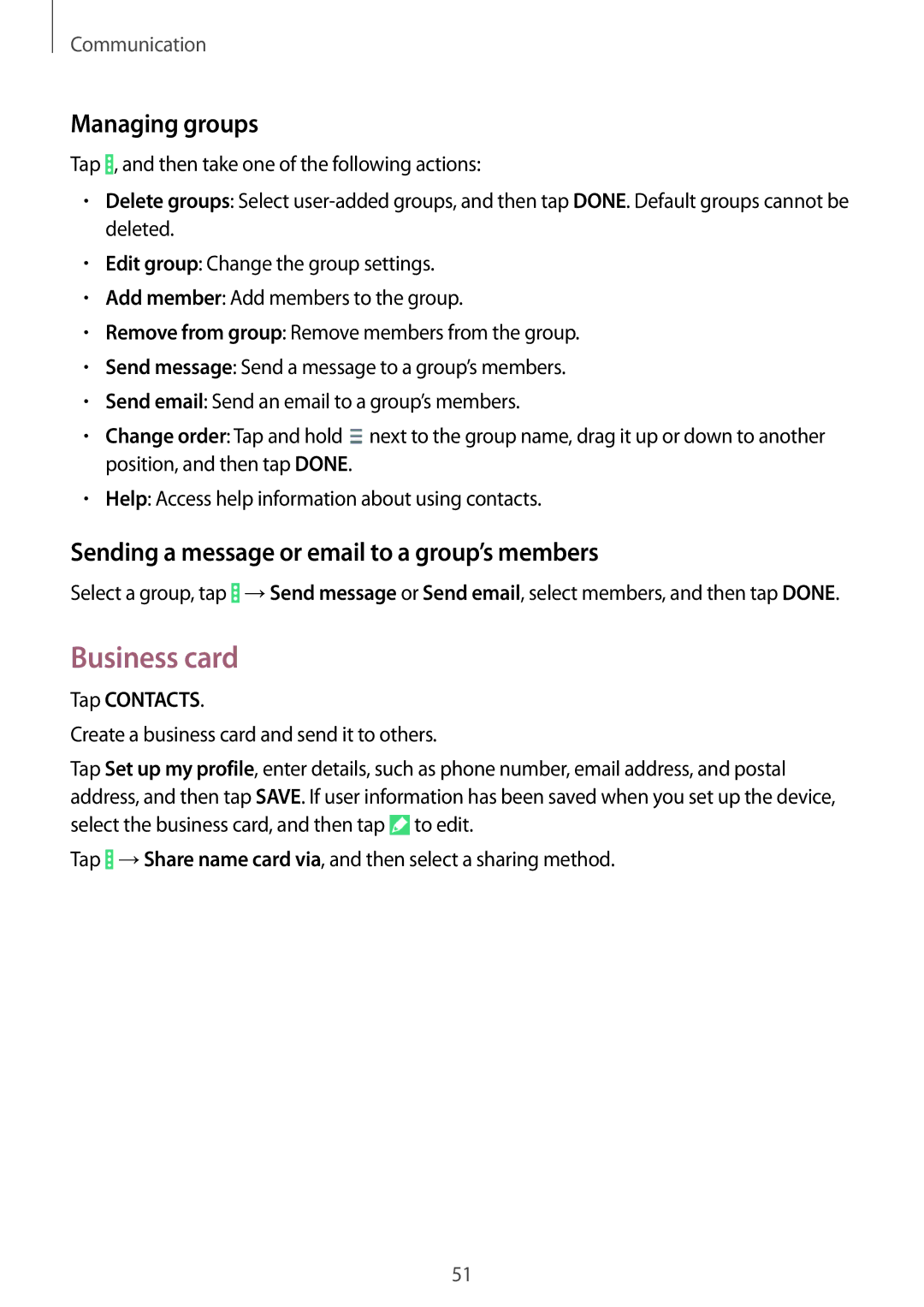 Samsung SM-T331NYKAXXV, SM-T331NYKAKSA Business card, Managing groups, Sending a message or email to a group’s members 