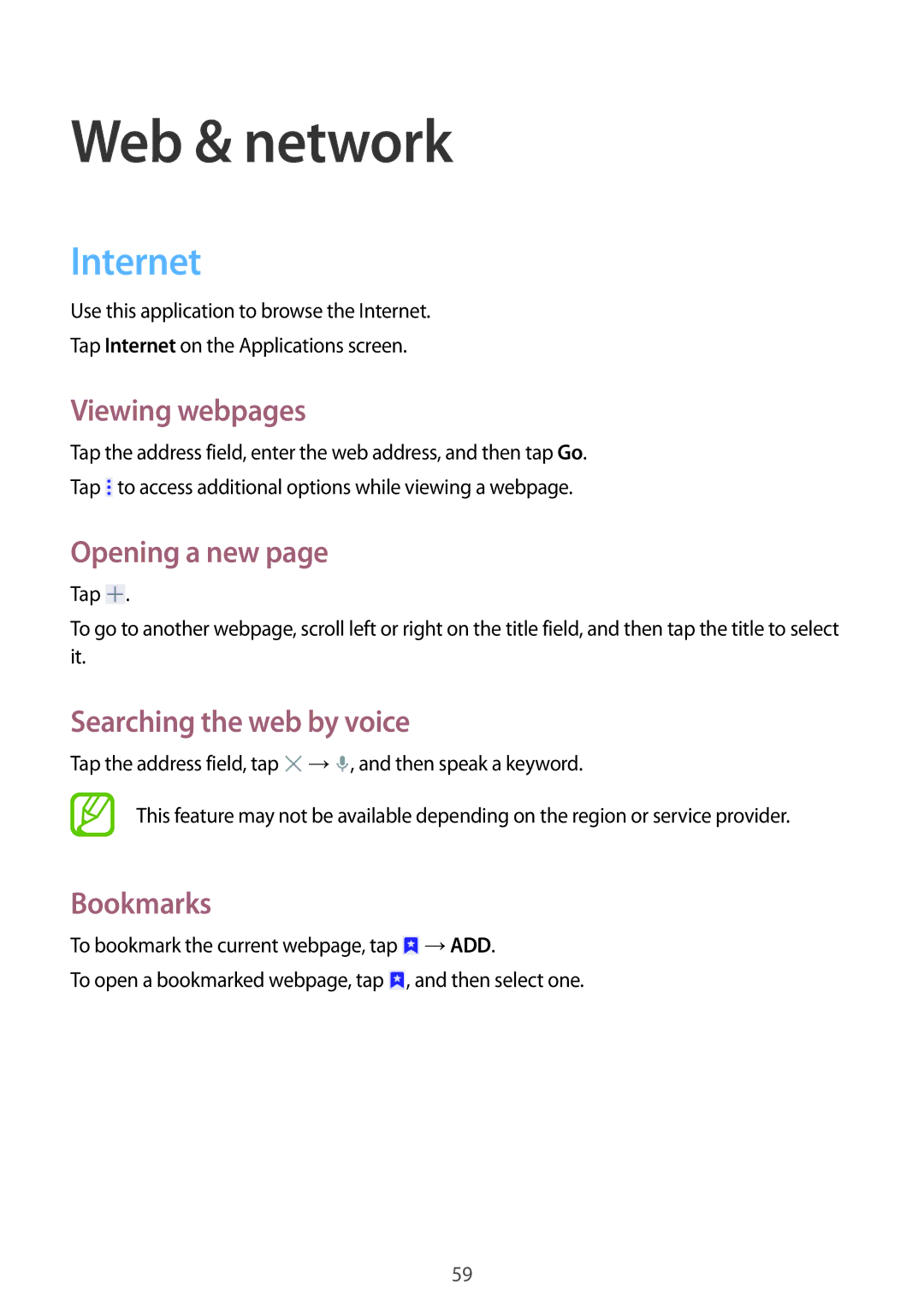 Samsung SM-T331NZWASER, SM-T331NYKAKSA, SM-T331NYKAXXV, SM-T331NZWAXXV, SM-T331NYKASER manual Web & network, Internet 