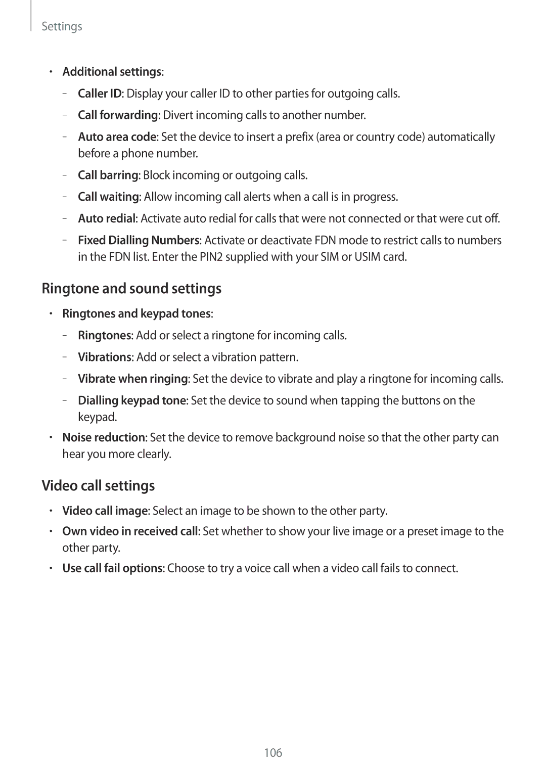 Samsung SM-T331NYKAXXV Ringtone and sound settings, Video call settings, Additional settings, Ringtones and keypad tones 