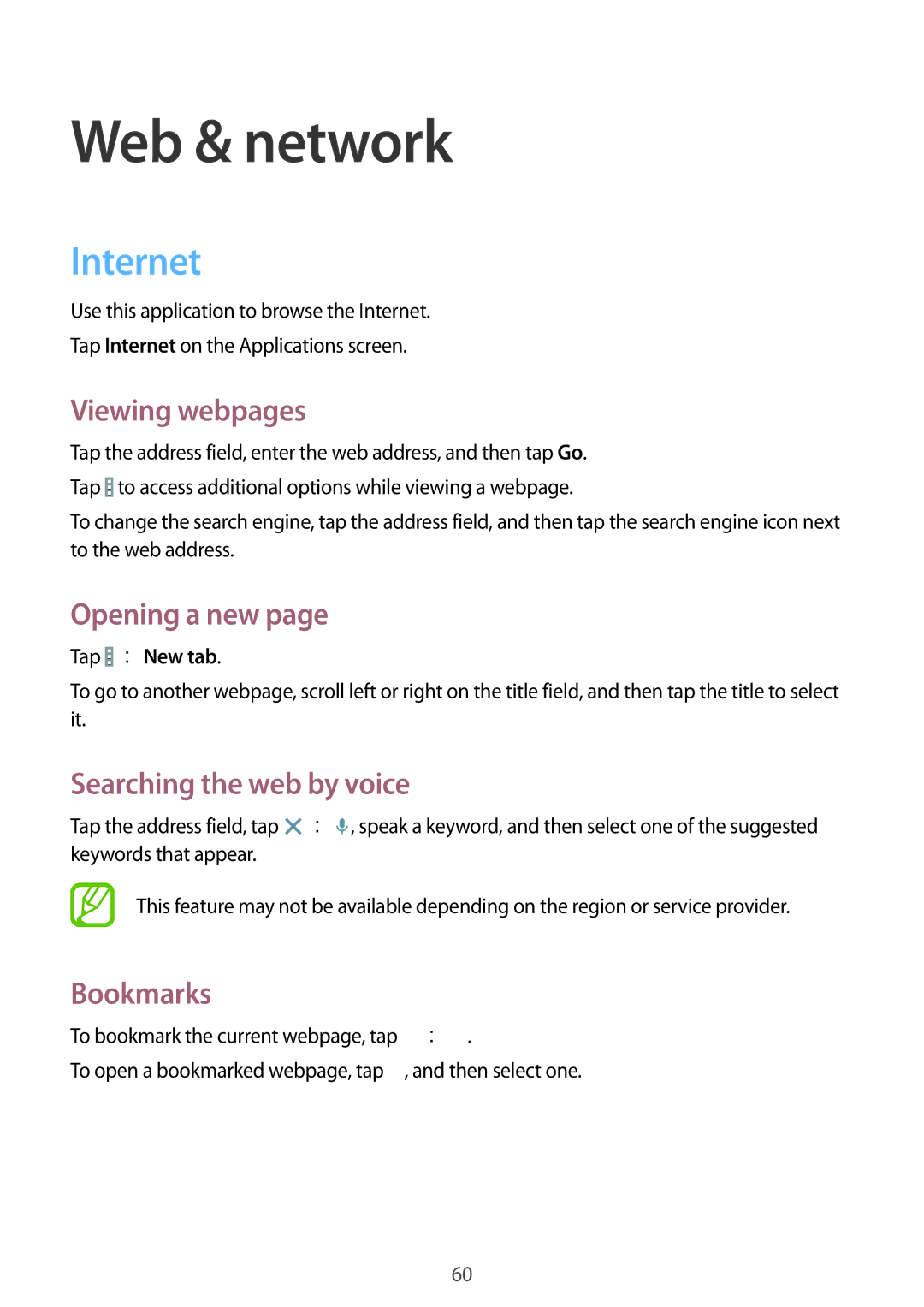 Samsung SM-T331NYKAKSA, SM-T331NYKAXXV, SM-T331NZWAXXV, SM-T331NYKASER, SM-T331NZWASER manual Web & network, Internet 