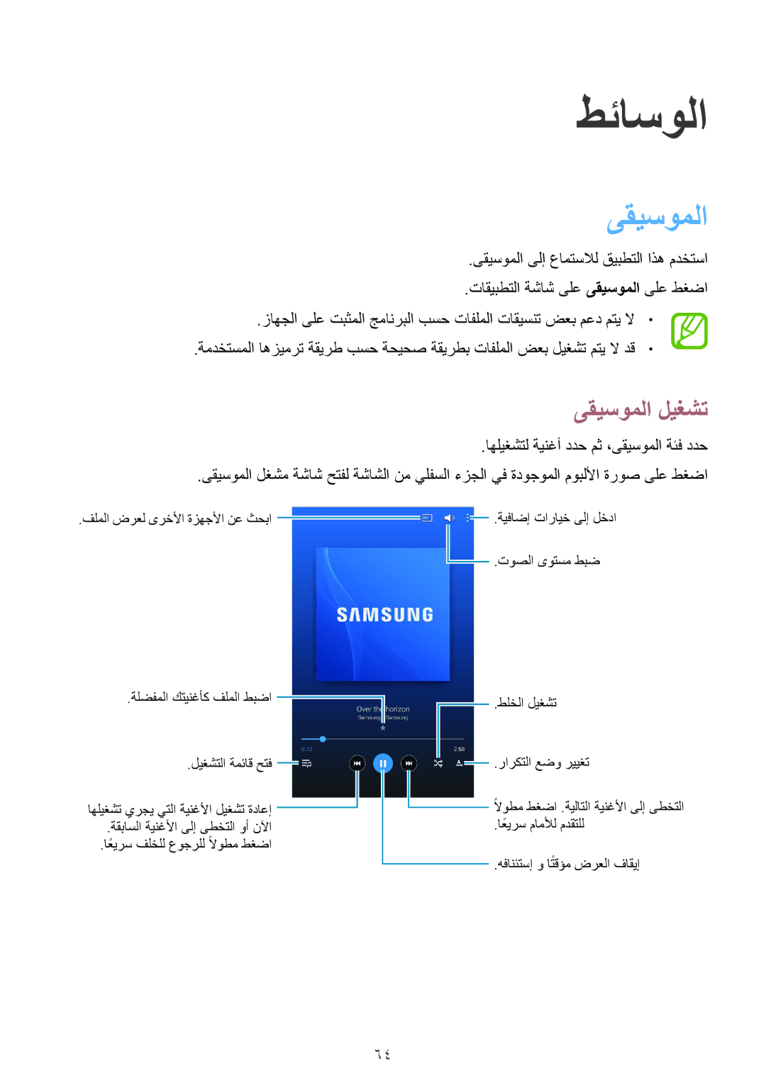 Samsung SM-T331NYKAKSA manual طئاسولا, ىقيسوملا ليغشت 