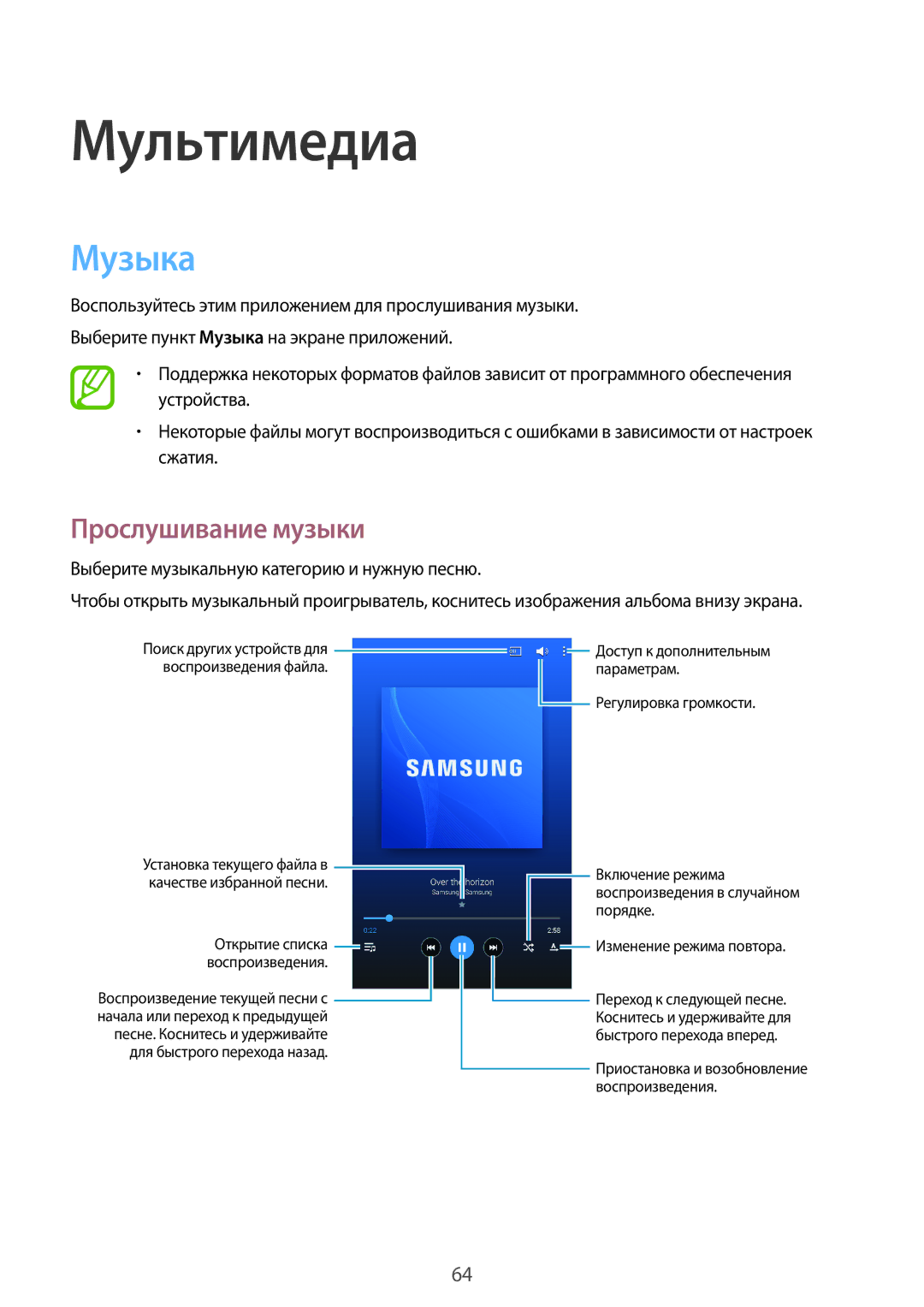 Samsung SM-T331NYKASER, SM-T331NZWASER manual Музыка, Прослушивание музыки 