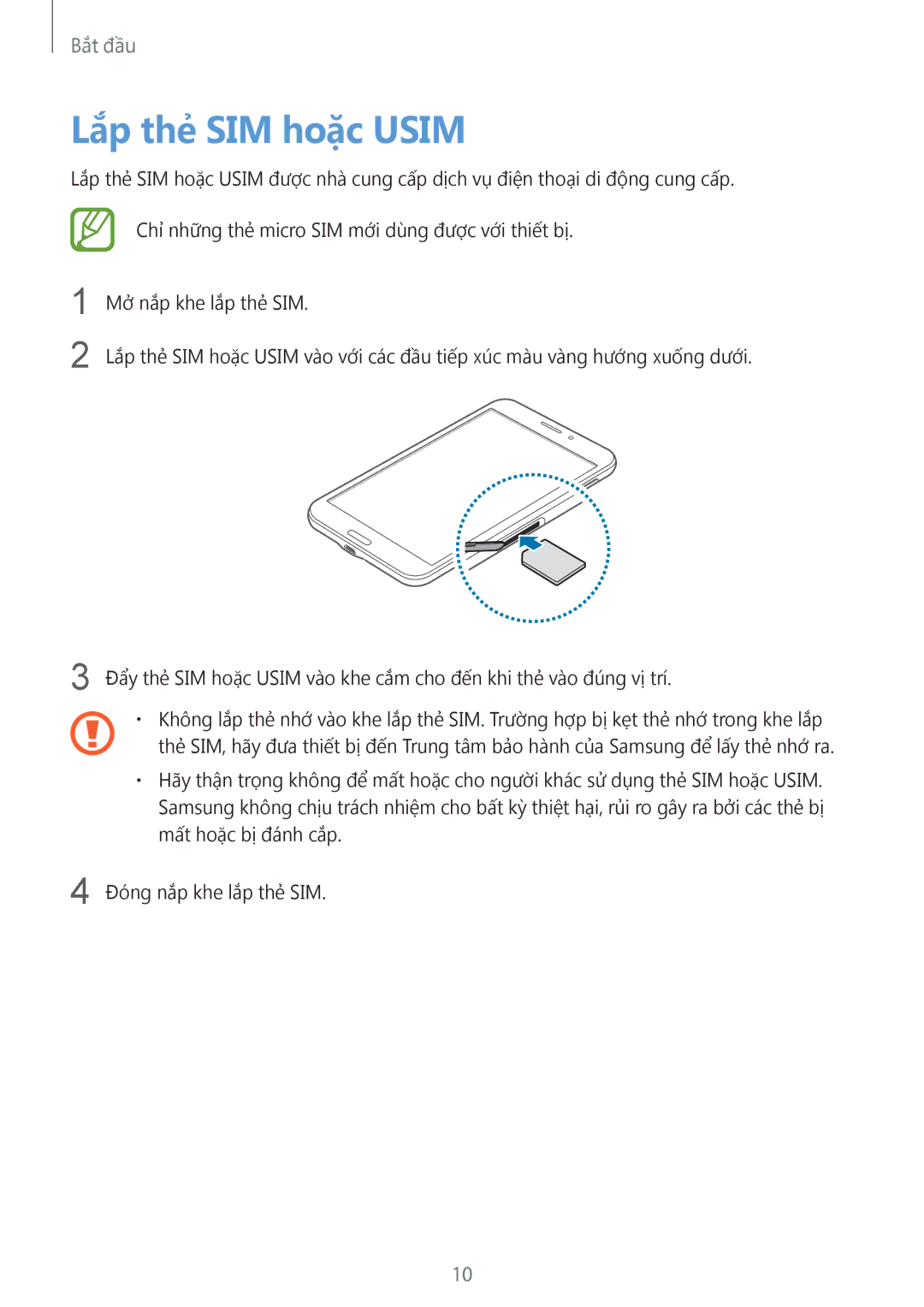 Samsung SM-T331NYKAXXV, SM-T331NZWAXXV manual Lắp thẻ SIM hoặc Usim 