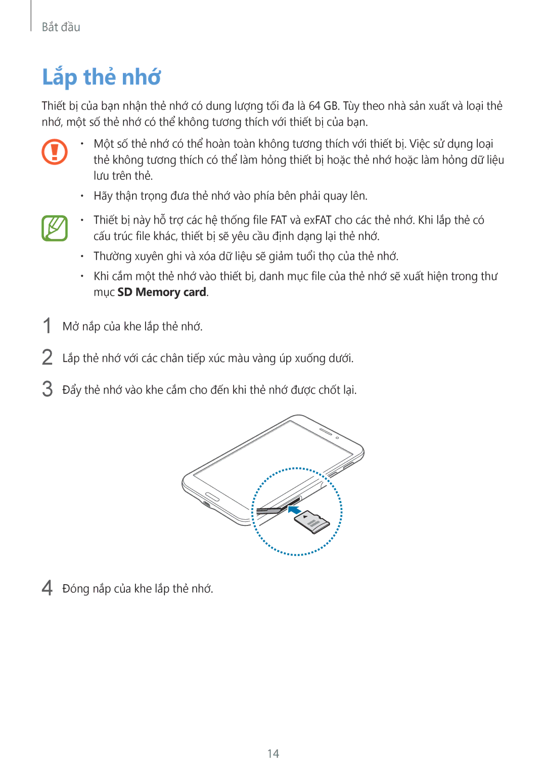 Samsung SM-T331NYKAXXV, SM-T331NZWAXXV manual Lắp thẻ nhớ 