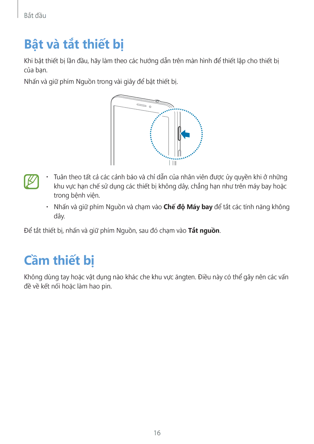 Samsung SM-T331NYKAXXV, SM-T331NZWAXXV manual Bật và tắt thiết bị, Cầm thiết bị 