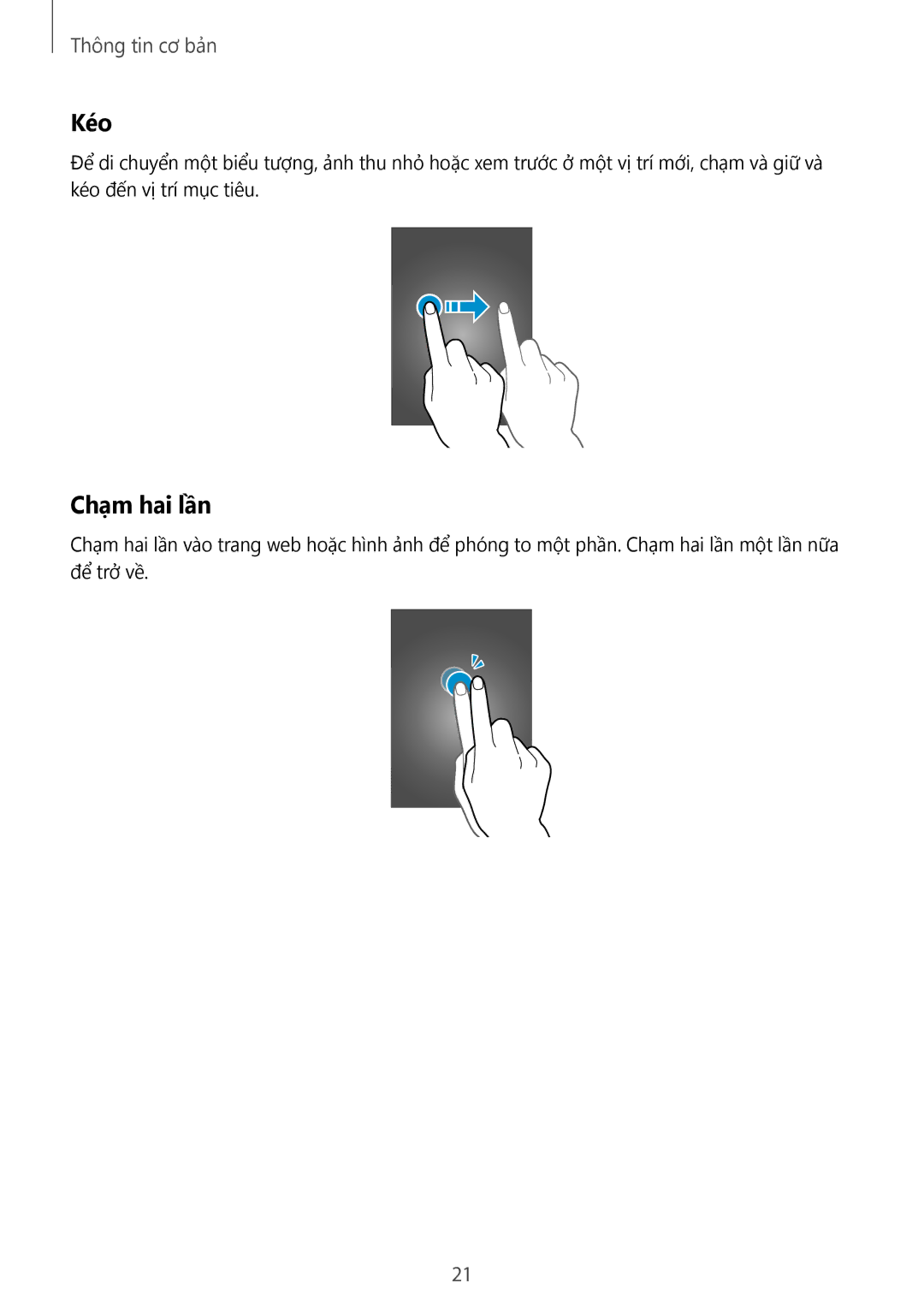 Samsung SM-T331NZWAXXV, SM-T331NYKAXXV manual Kéo, Chạm hai lần 
