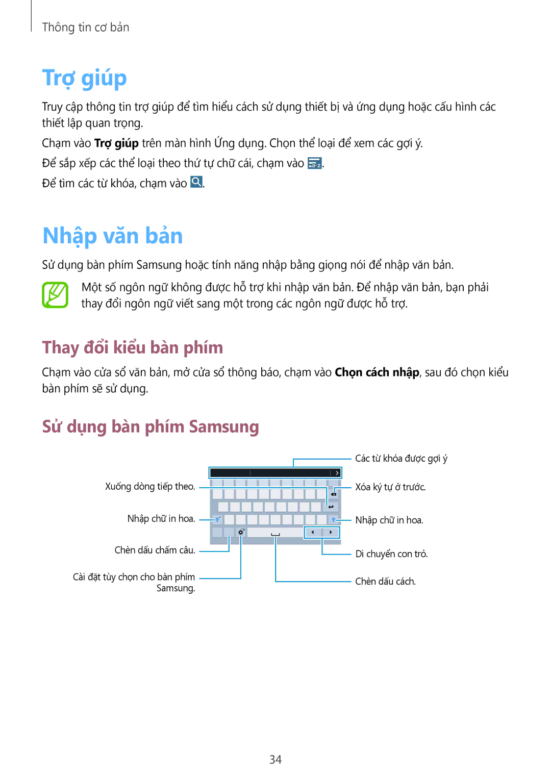 Samsung SM-T331NYKAXXV, SM-T331NZWAXXV manual Trợ giúp, Nhập văn bản, Thay đổi kiểu bàn phím, Sử dụng bàn phím Samsung 