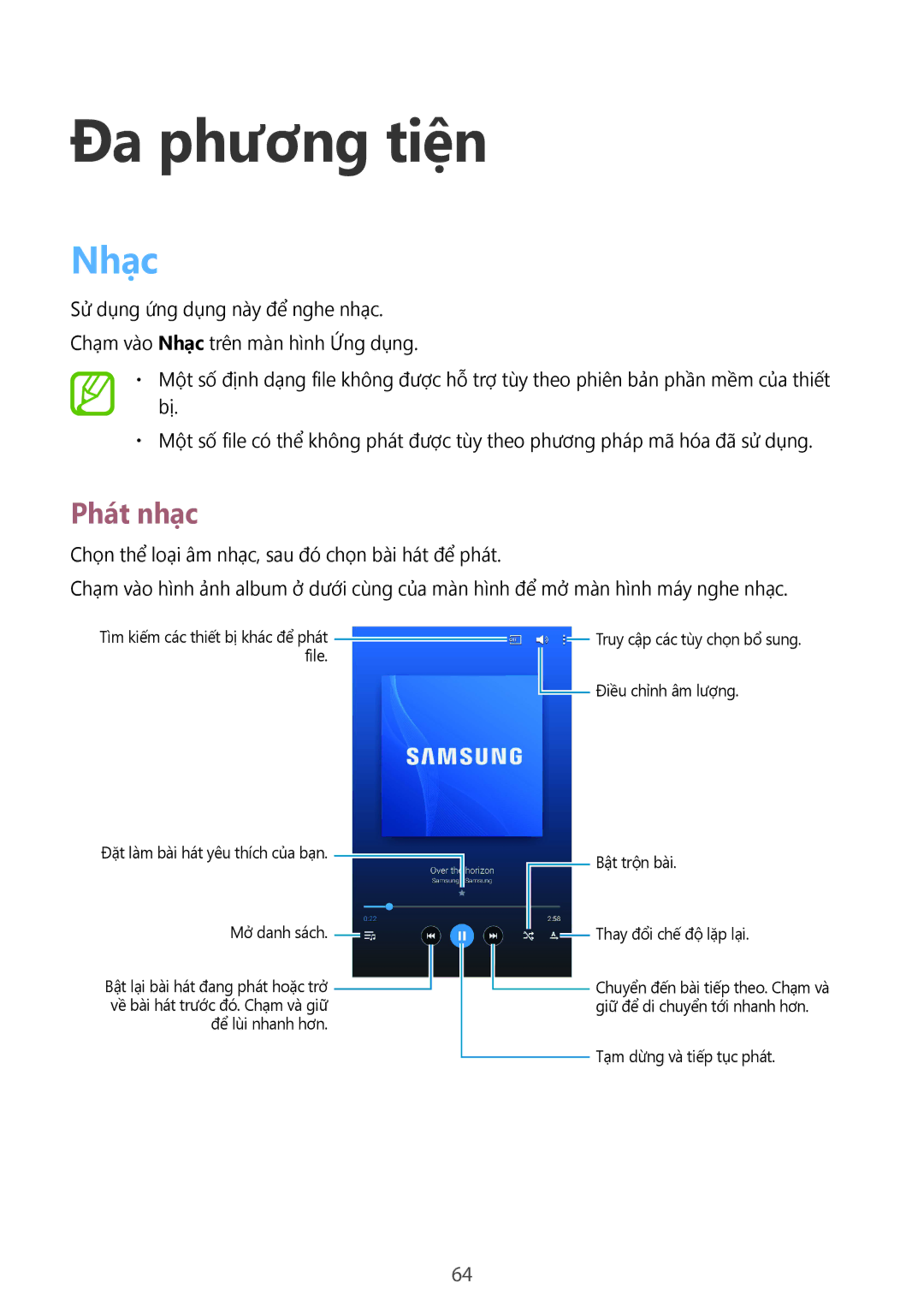 Samsung SM-T331NYKAXXV, SM-T331NZWAXXV manual Đa phương tiện, Nhạc, Phát nhạc 