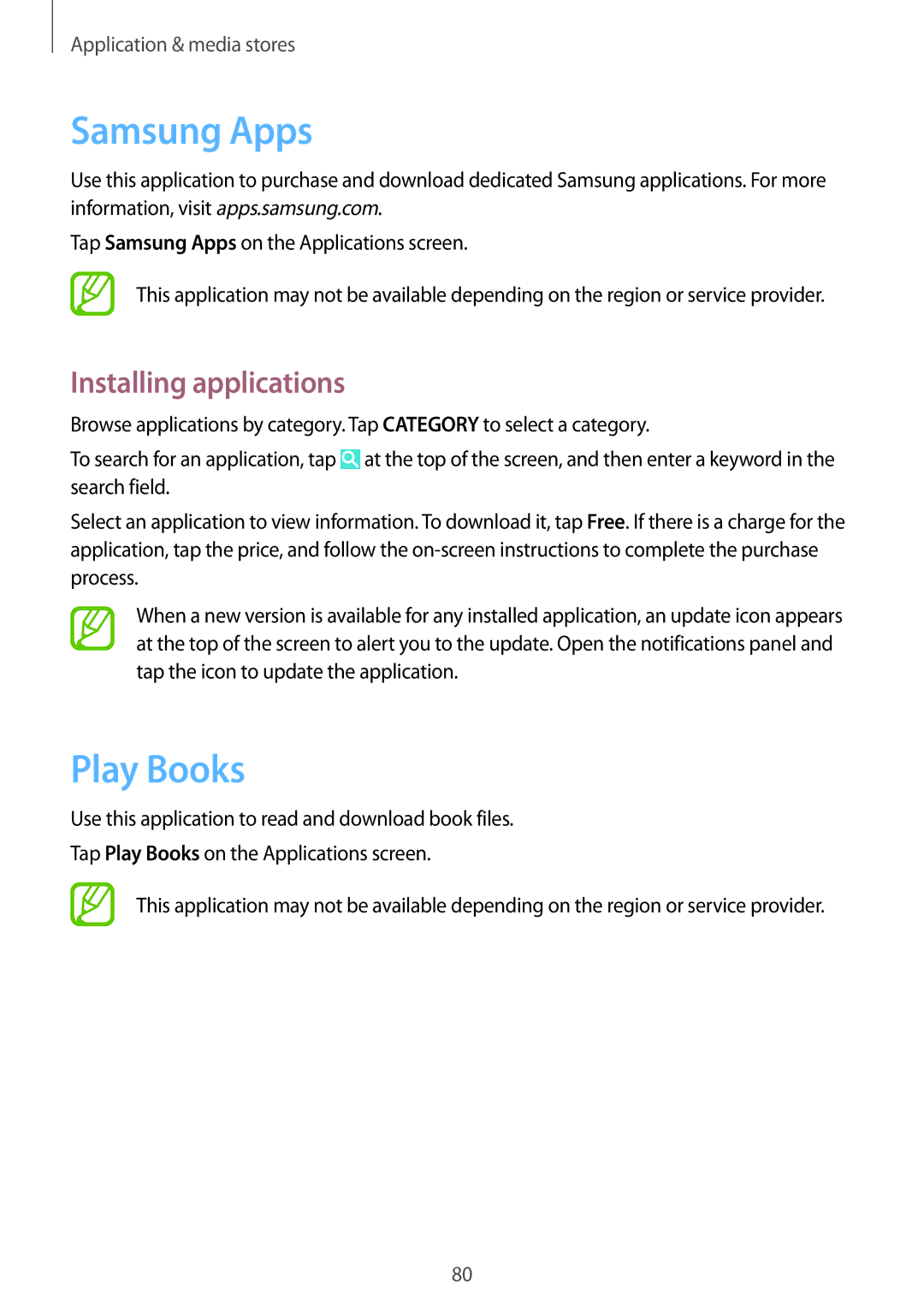 Samsung SM-T335NYKACOS, SM-T335NYKAATO, SM-T335NYKAEUR, SM-T335NZWAEUR, SM-T335NZWADTM manual Samsung Apps, Play Books 