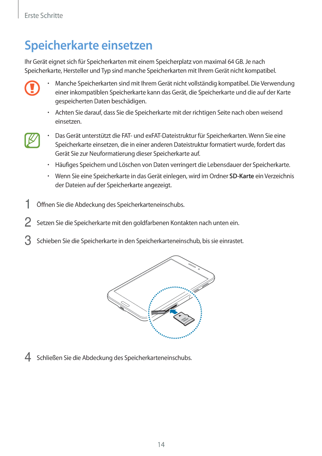 Samsung SM-T335NYKAATO, SM-T335NYKAEUR, SM-T335NYKACOS, SM-T335NZWAEUR, SM-T335NZWADTM, SM-T335NZWAATO Speicherkarte einsetzen 